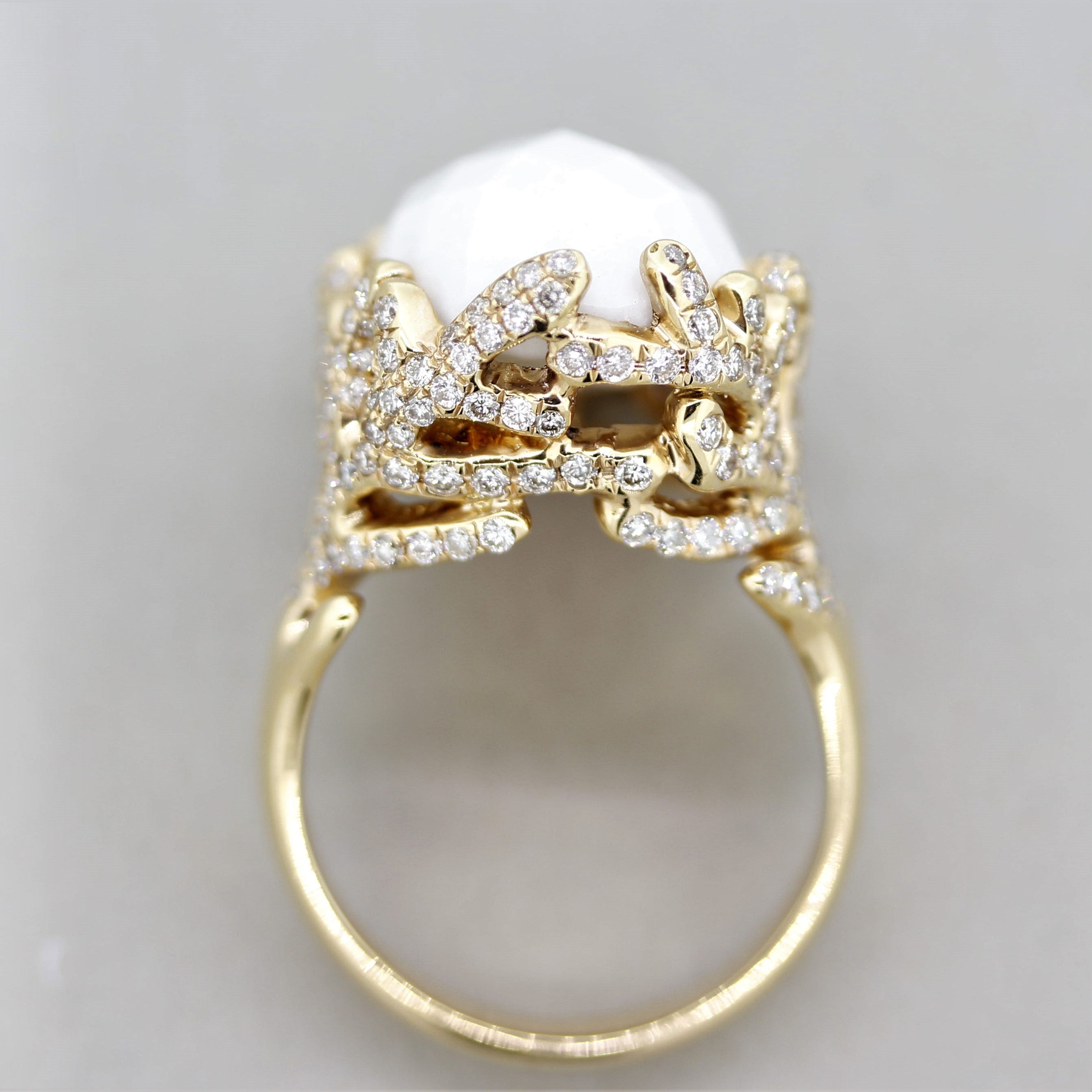 White Onyx Diamond Gold Ring