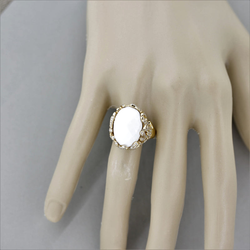 White Onyx Diamond Gold Ring