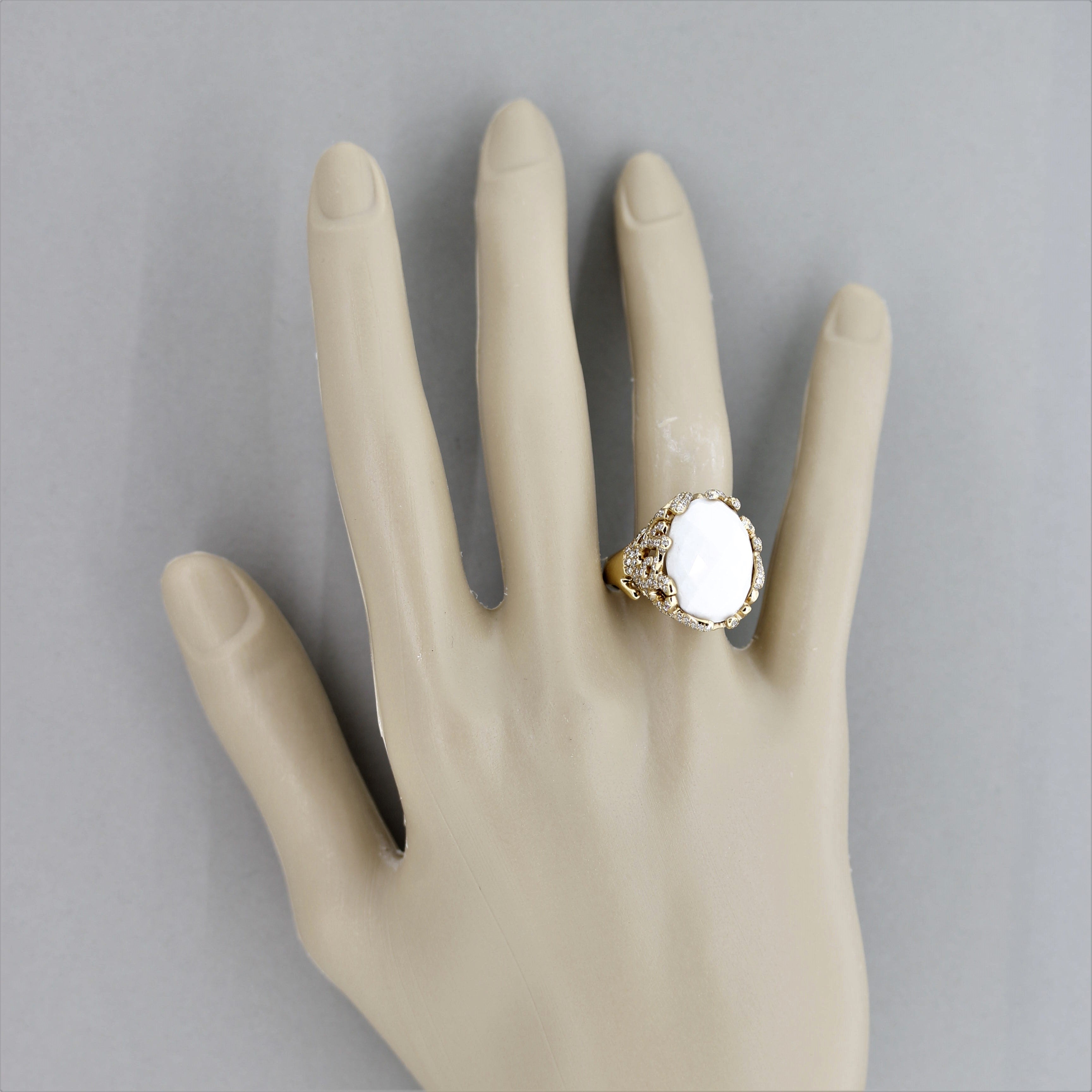 White Onyx Diamond Gold Ring