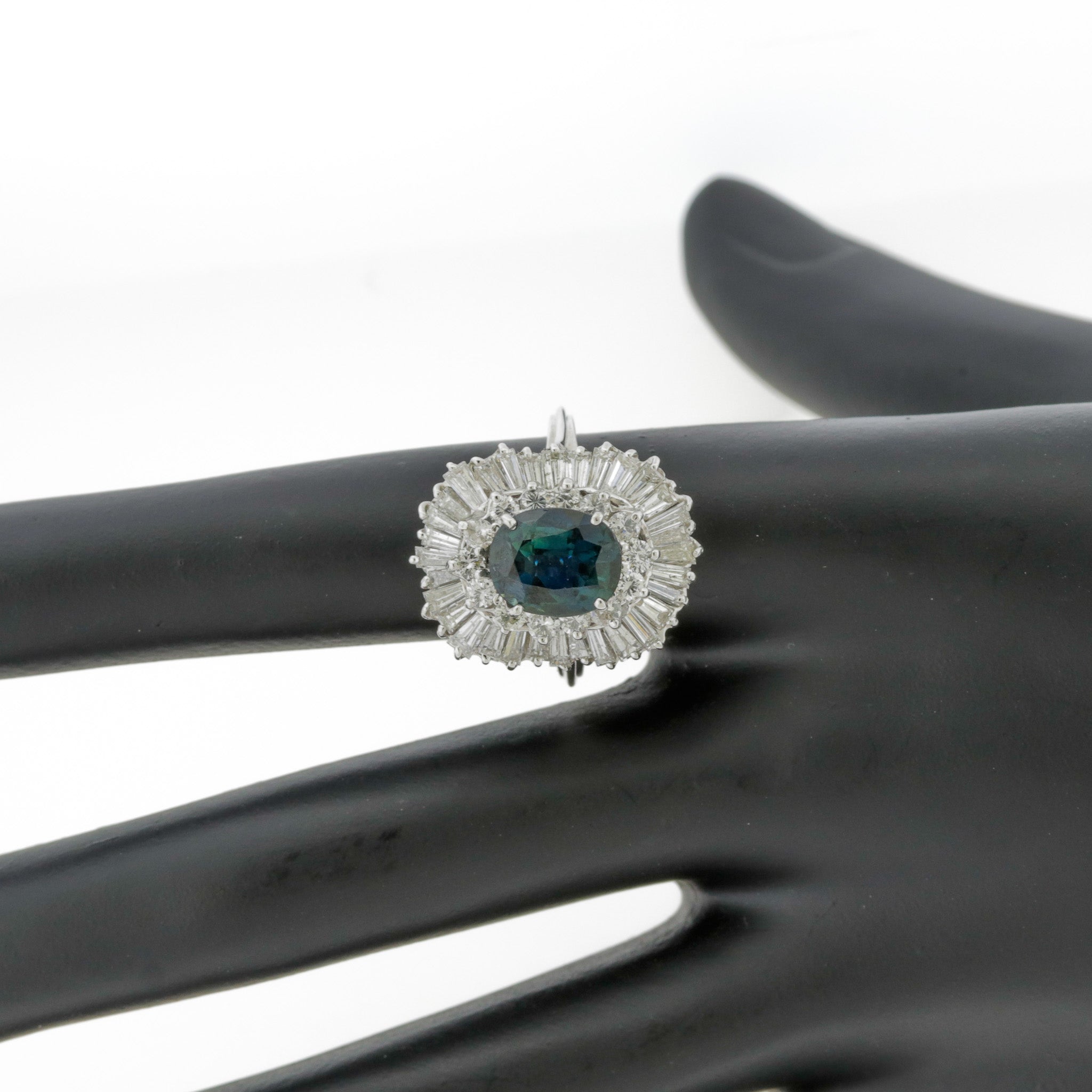 Greenish-Blue Sapphire Diamond Gold Ballerina Ring