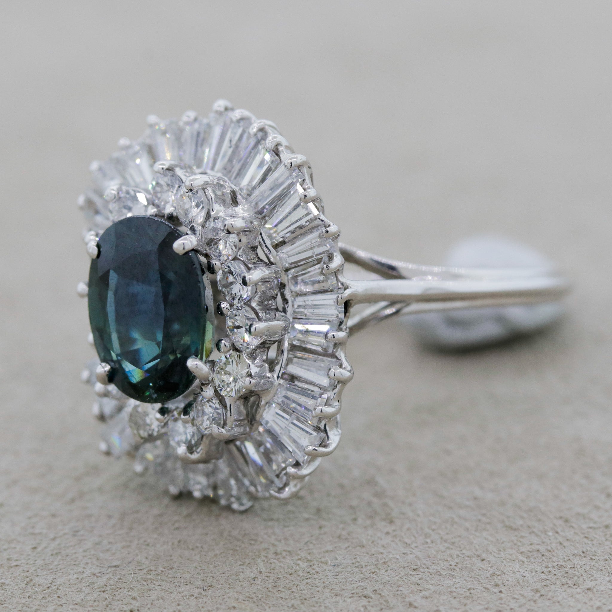 Greenish-Blue Sapphire Diamond Gold Ballerina Ring