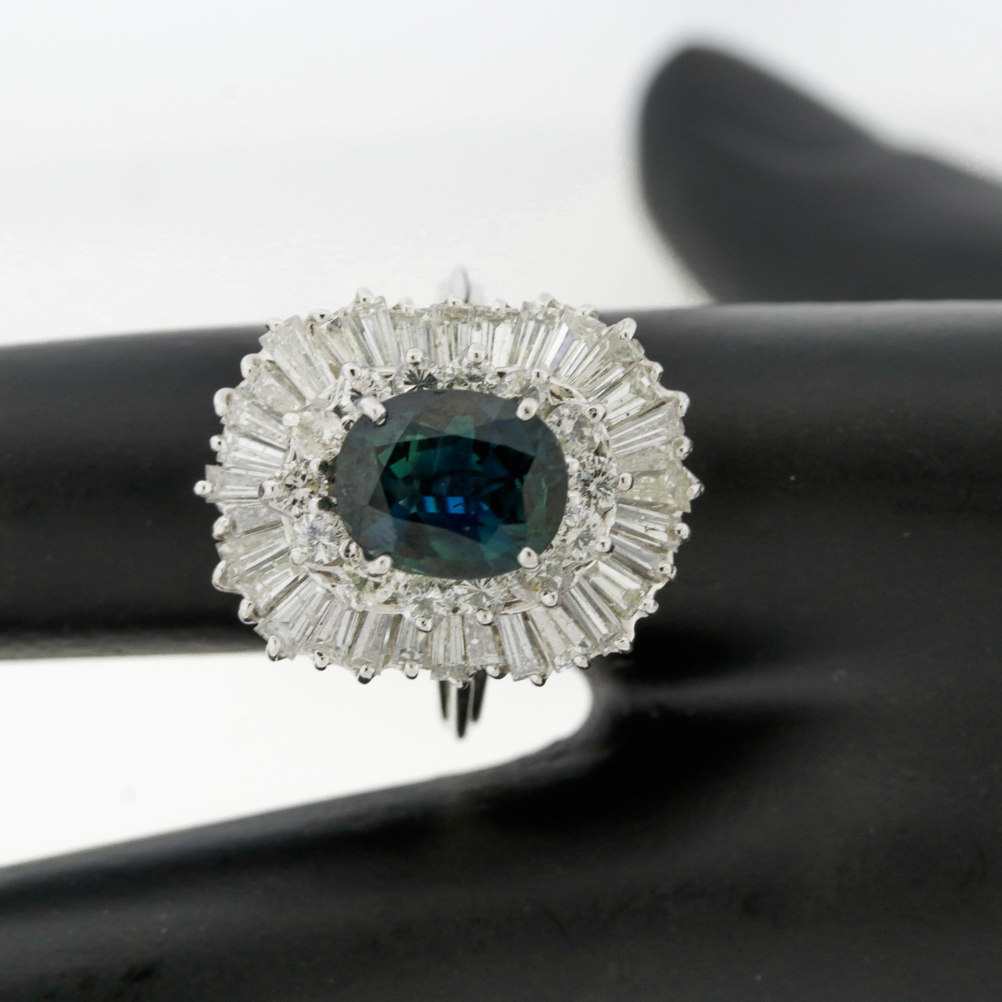 Greenish-Blue Sapphire Diamond Gold Ballerina Ring