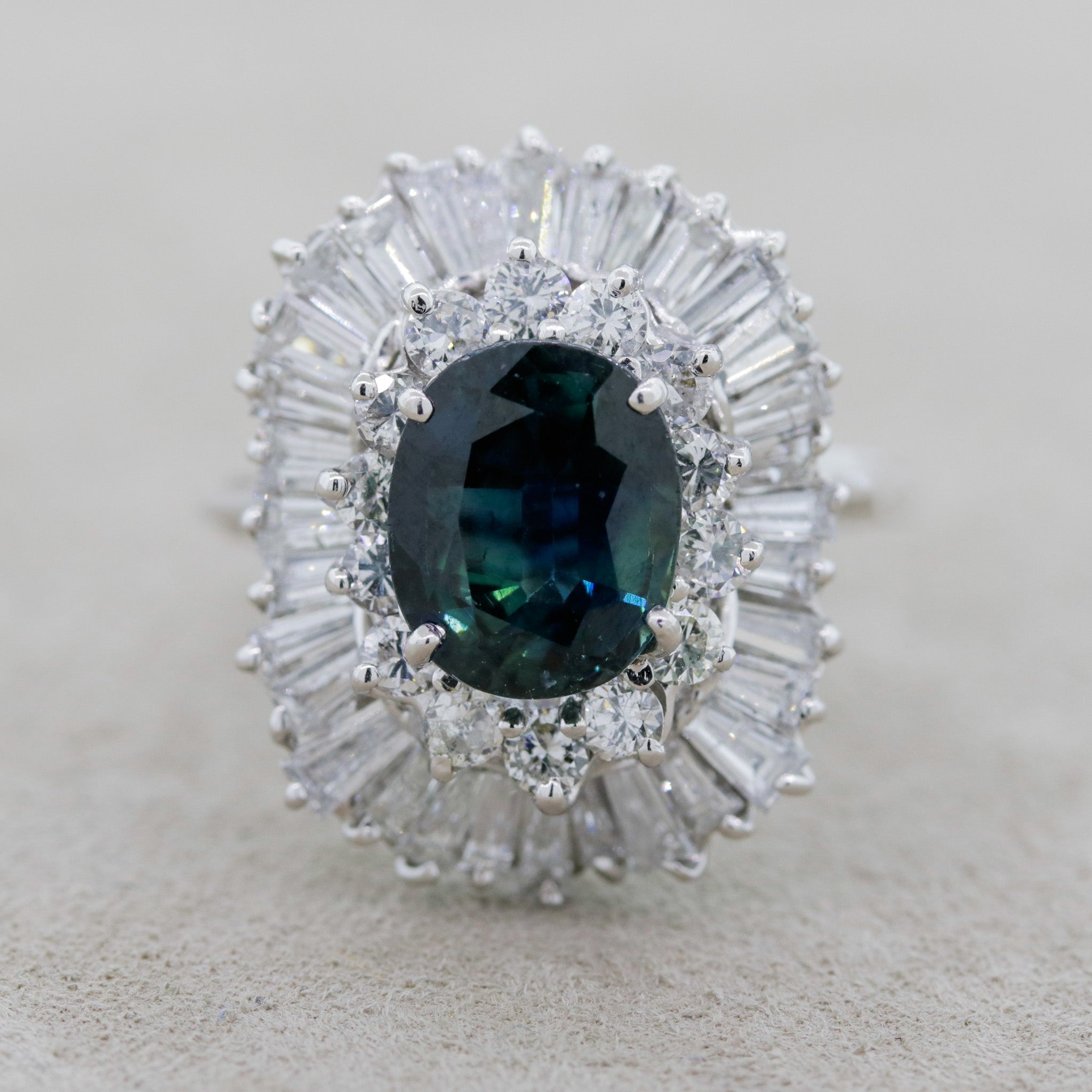 Greenish-Blue Sapphire Diamond Gold Ballerina Ring