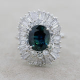Greenish-Blue Sapphire Diamond Gold Ballerina Ring
