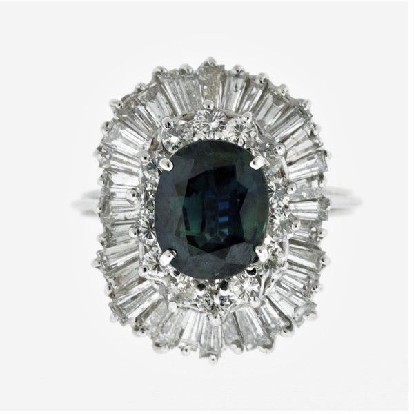 Greenish-Blue Sapphire Diamond Gold Ballerina Ring