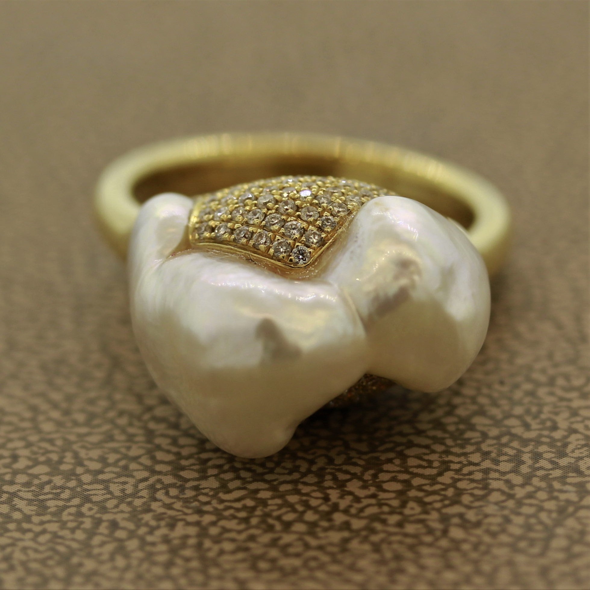 Baroque South Sea Pearl Diamond Gold “Mountain” Ring