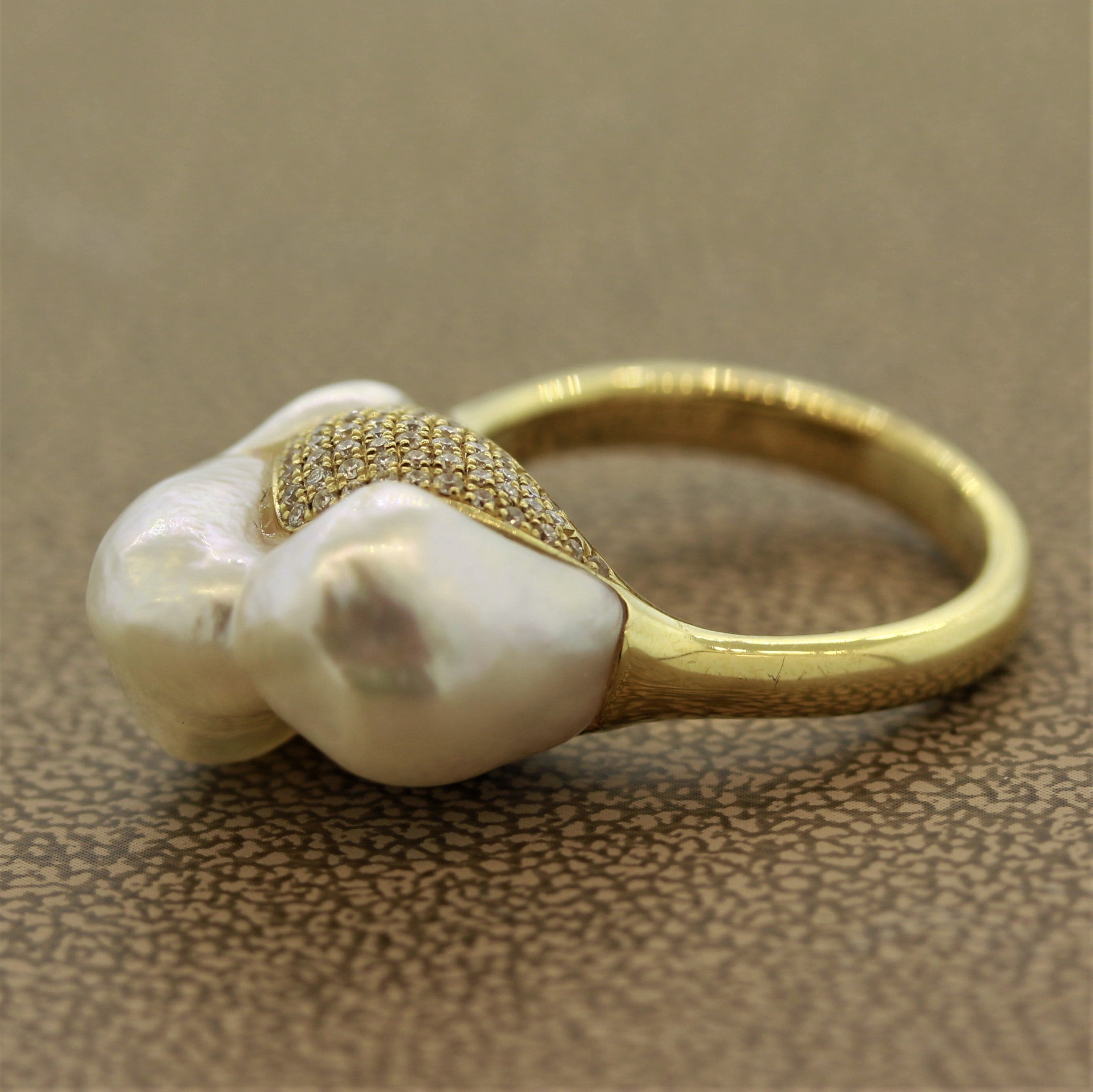 Baroque South Sea Pearl Diamond Gold “Mountain” Ring