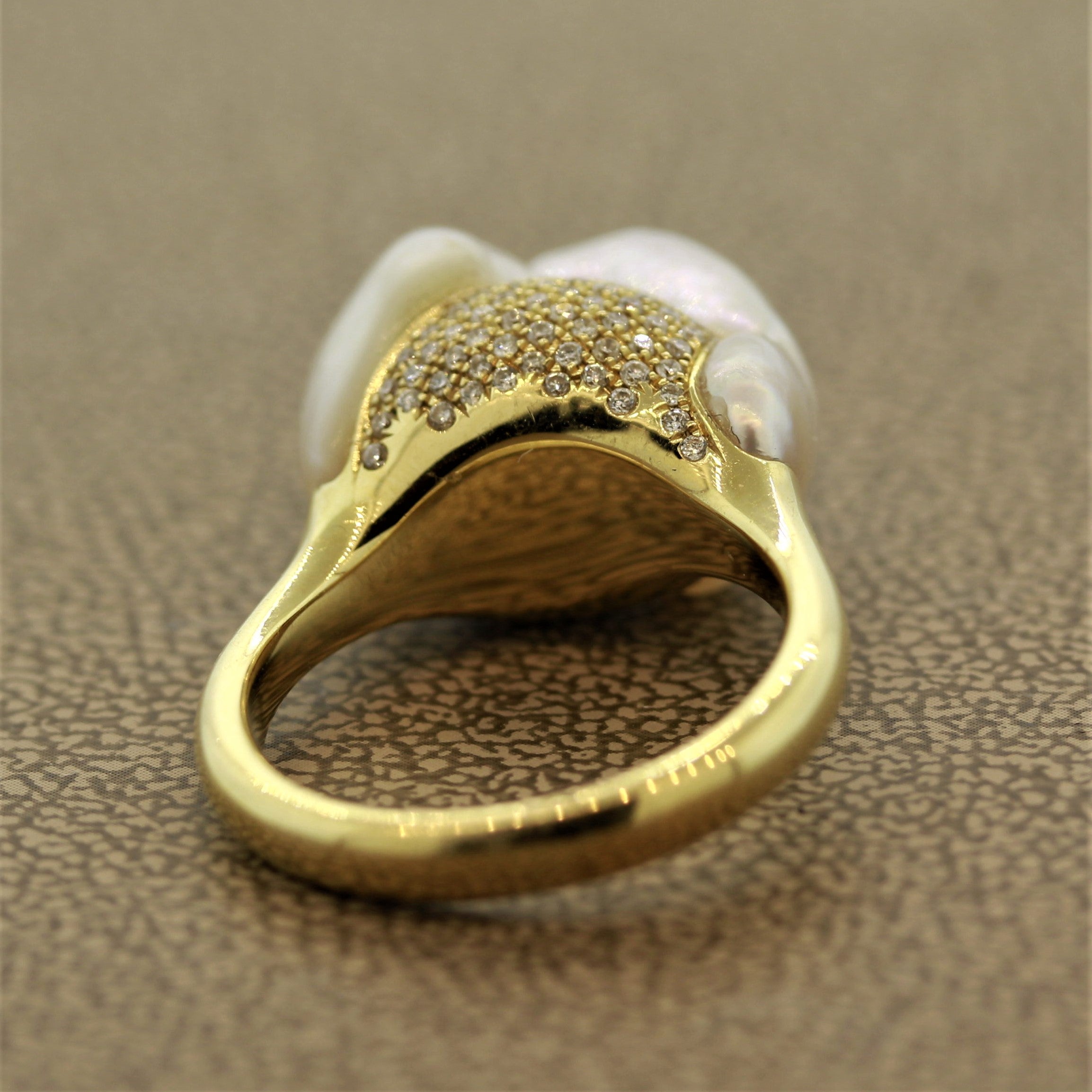 Baroque South Sea Pearl Diamond Gold “Mountain” Ring