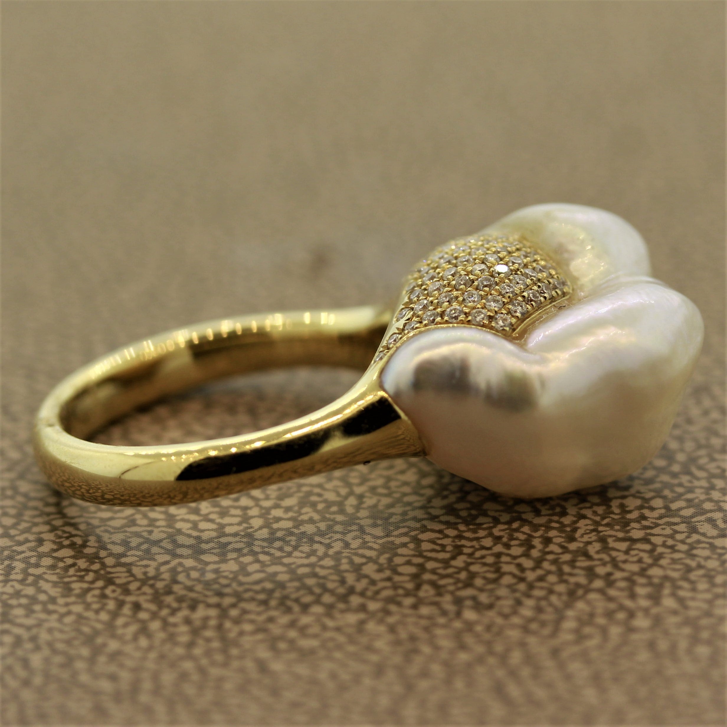 Baroque South Sea Pearl Diamond Gold “Mountain” Ring