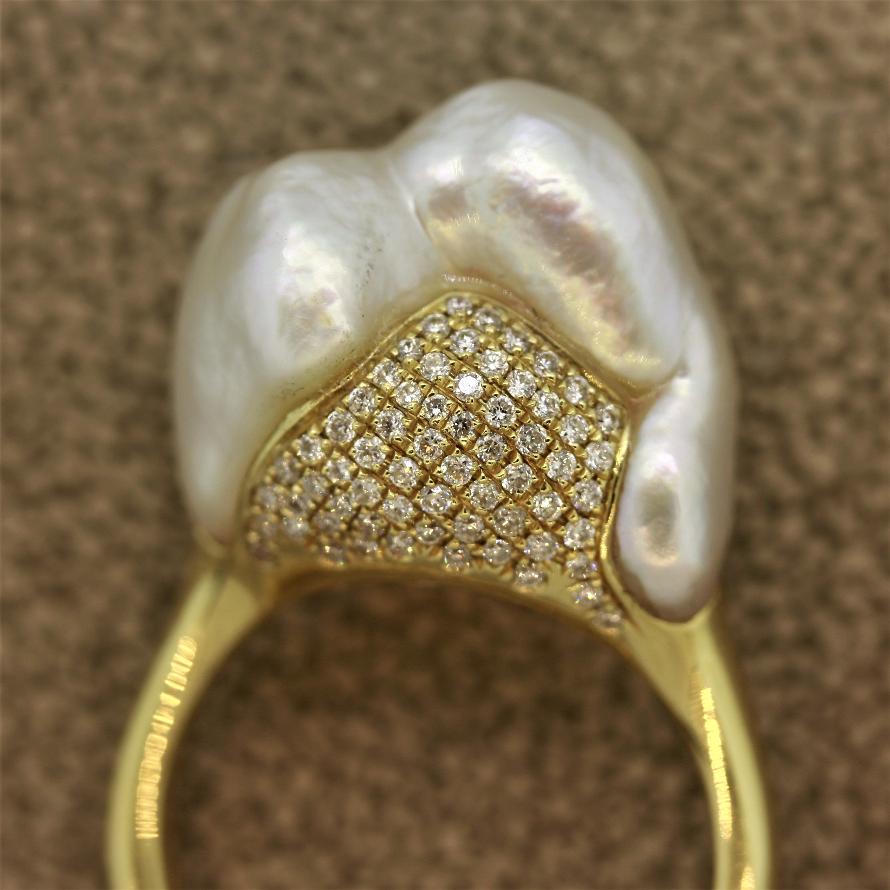 Baroque South Sea Pearl Diamond Gold “Mountain” Ring