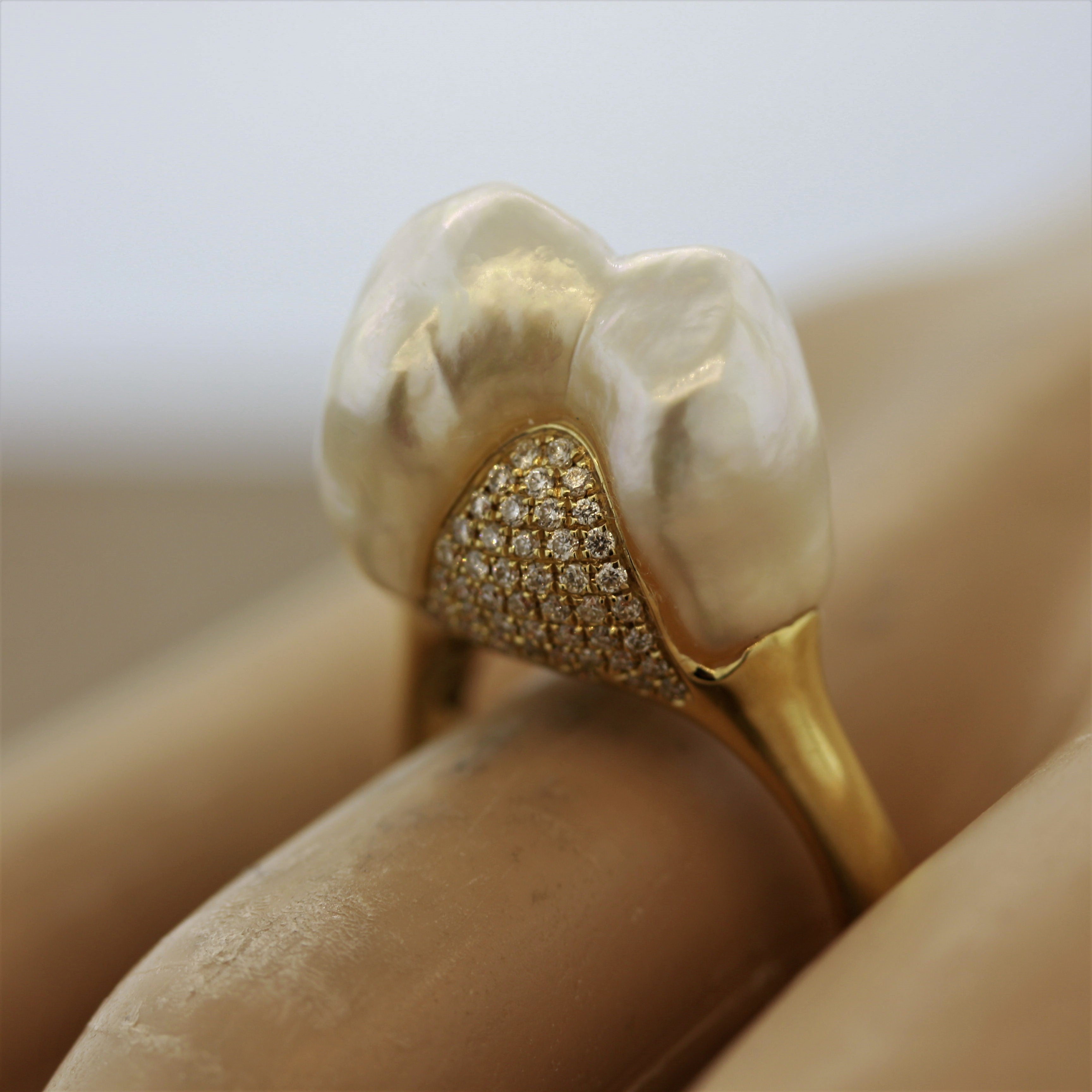 Baroque South Sea Pearl Diamond Gold “Mountain” Ring