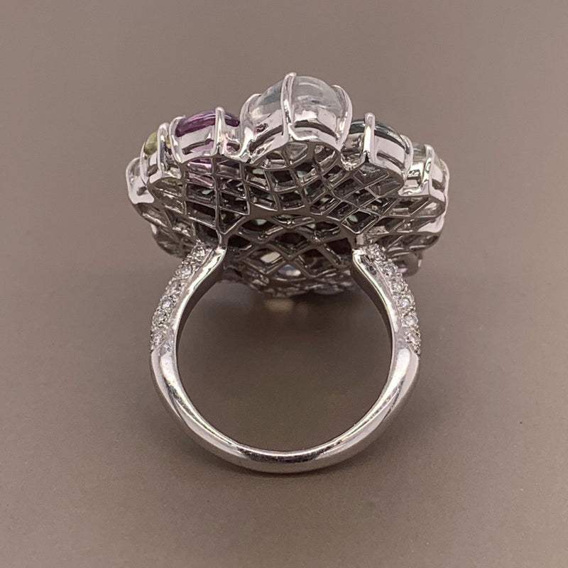 Modern Diamond Sapphire Moonstone Gold Cocktail Ring