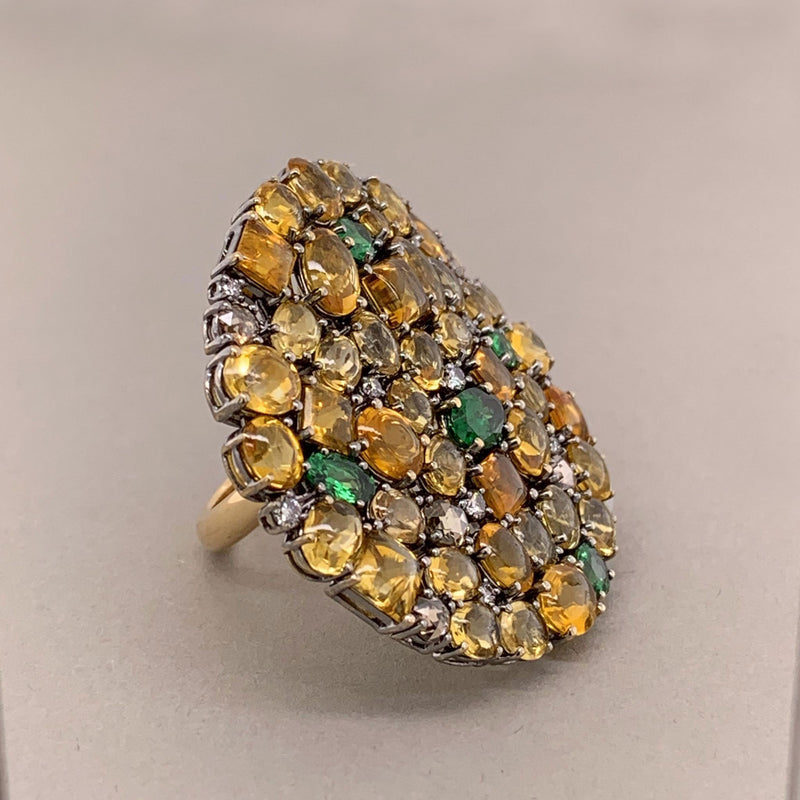 Flexible Diamond Tsavorite Sapphire Gold Cocktail Ring