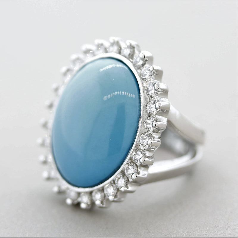 Turquoise Diamond Halo Gold Cocktail Ring