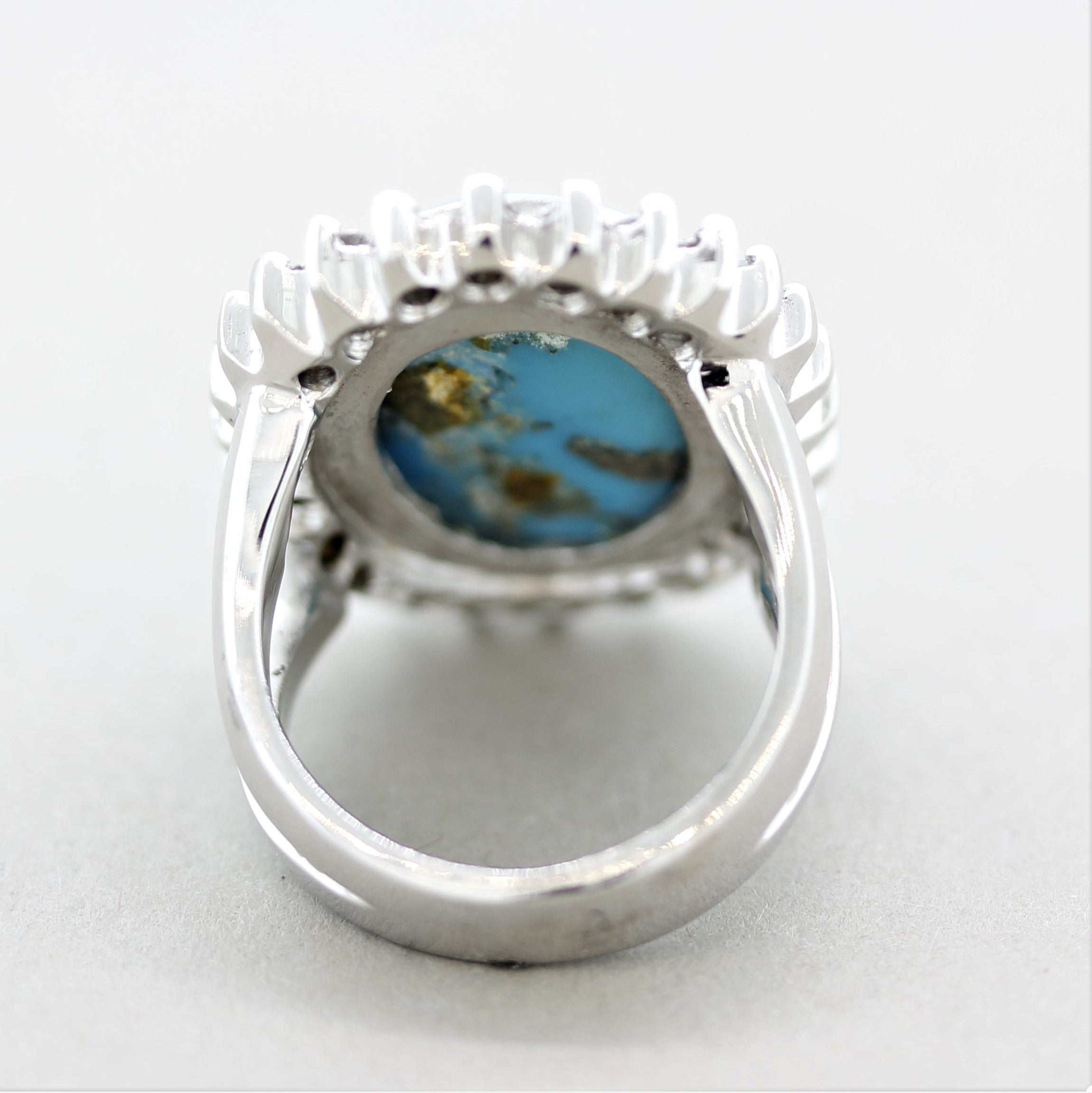 Turquoise Diamond Halo Gold Cocktail Ring