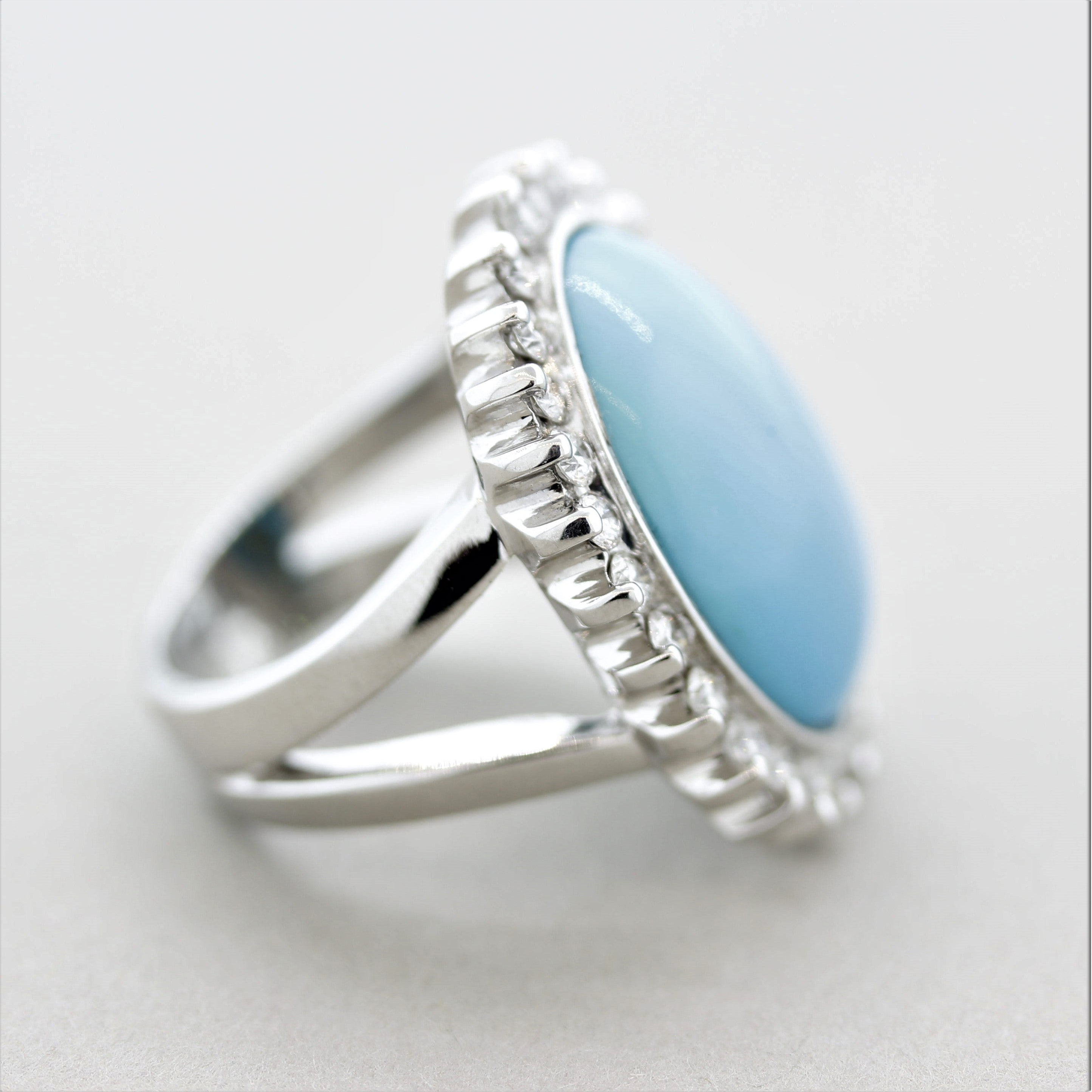 Turquoise Diamond Halo Gold Cocktail Ring