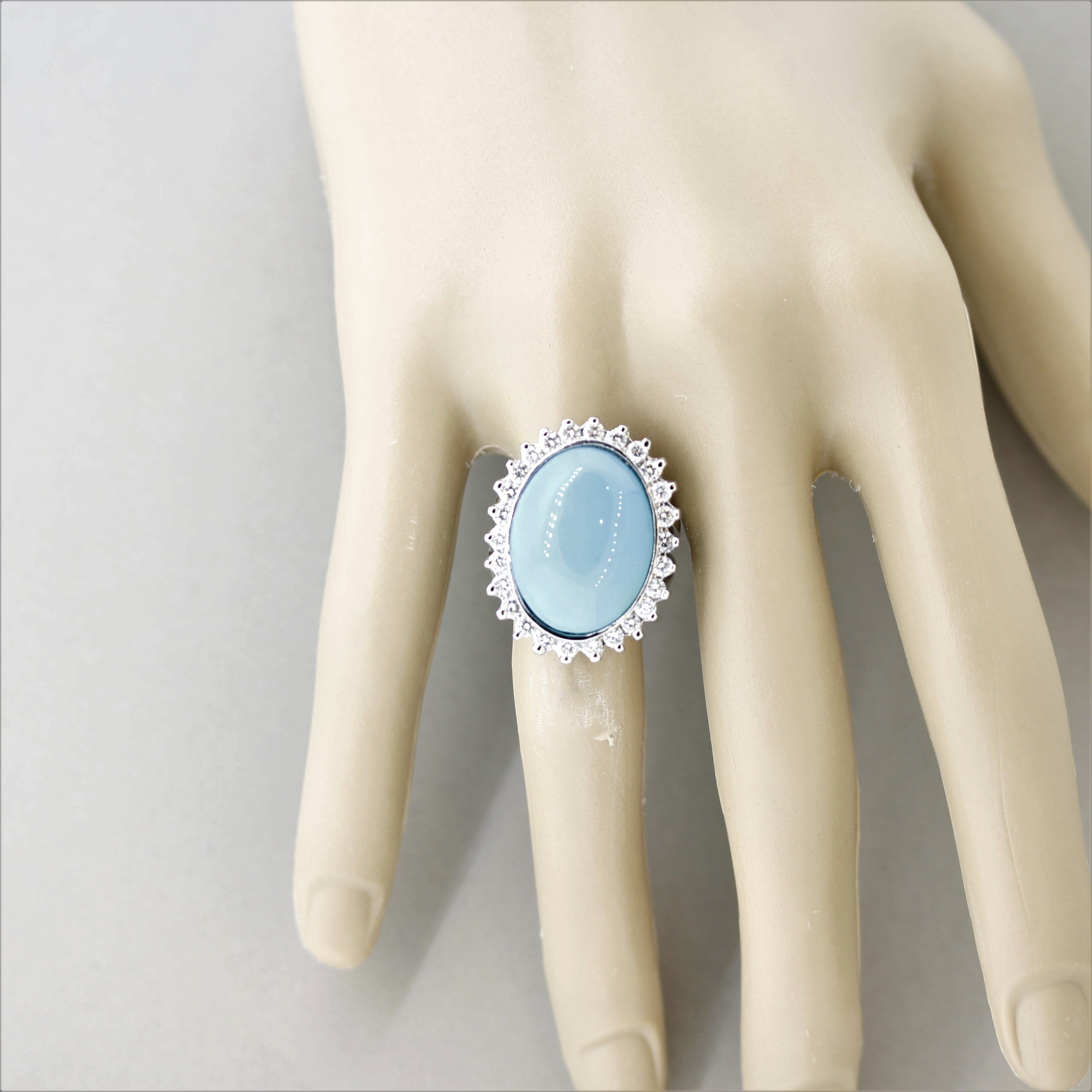 Turquoise Diamond Halo Gold Cocktail Ring