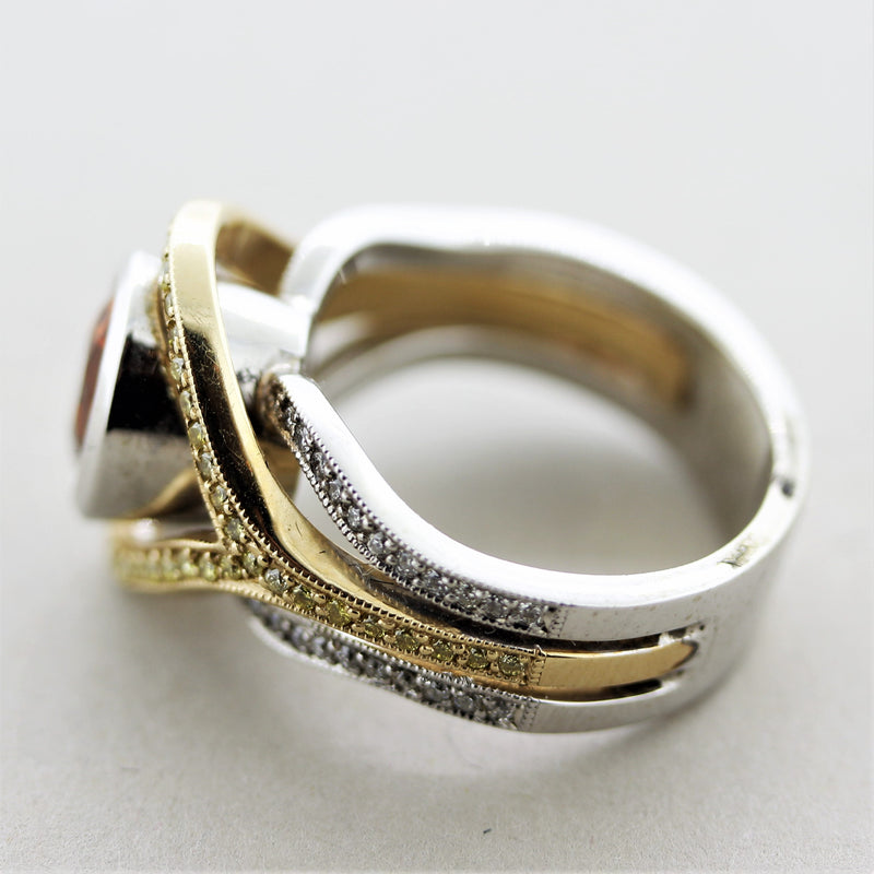 Mandarin Garnet Fancy-Colored Diamond Two-Tone Gold Ring