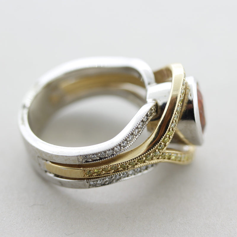 Mandarin Garnet Fancy-Colored Diamond Two-Tone Gold Ring
