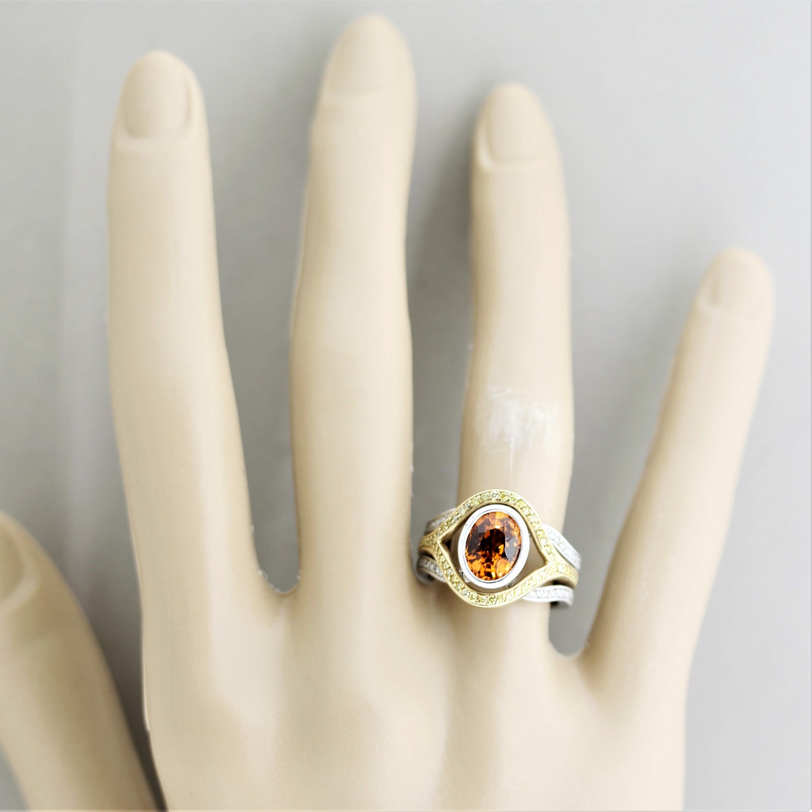 Mandarin Garnet Fancy-Colored Diamond Two-Tone Gold Ring