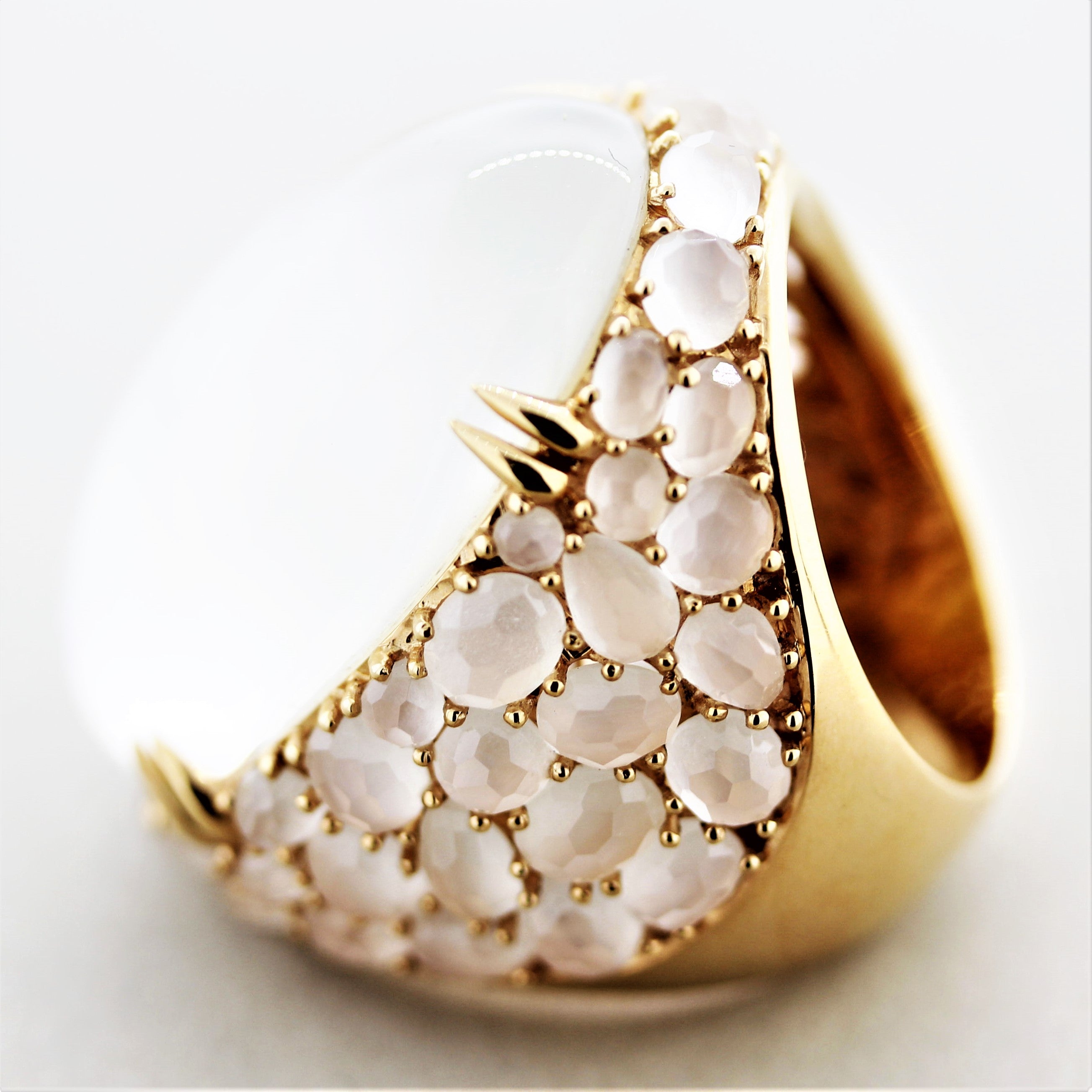 Moonstone Rock-Crystal Mother-of-Pearl Gold Cocktail Ring