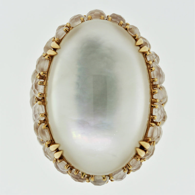 Moonstone Rock-Crystal Mother-of-Pearl Gold Cocktail Ring