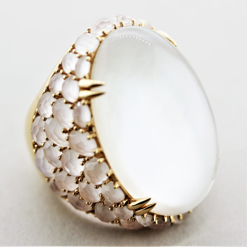 Moonstone Rock-Crystal Mother-of-Pearl Gold Cocktail Ring