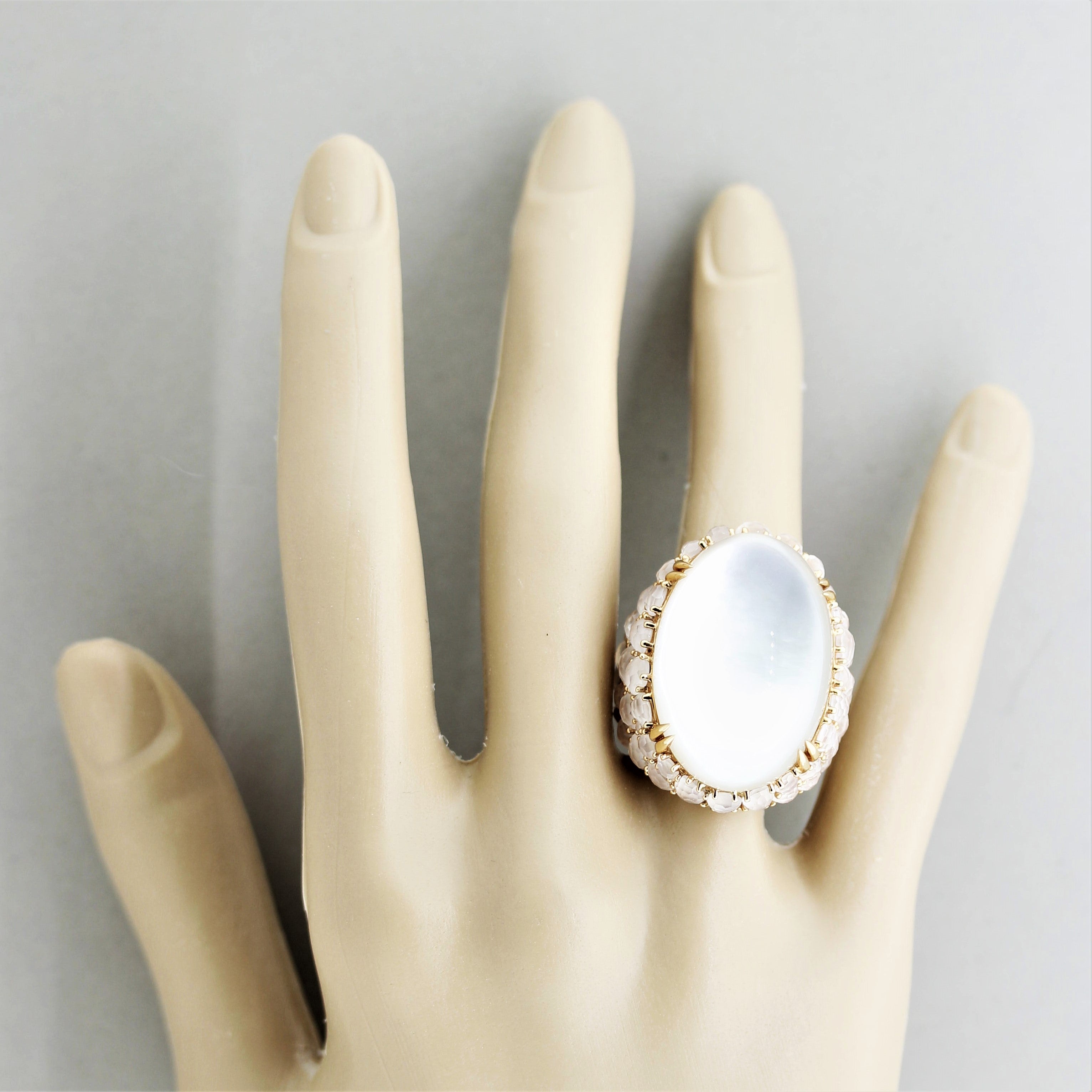 Moonstone Rock-Crystal Mother-of-Pearl Gold Cocktail Ring