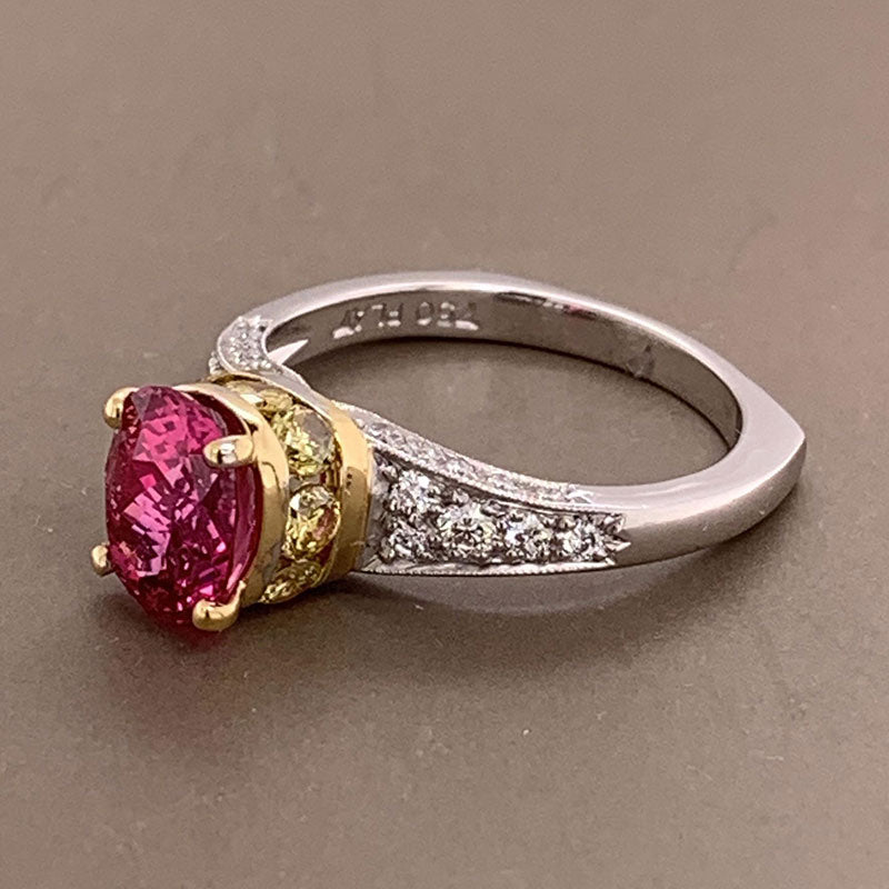 Natural Ruby Yellow and White Diamond Platinum Gold Ring, GIA