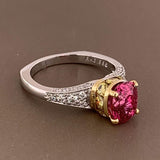 Natural Ruby Yellow and White Diamond Platinum Gold Ring, GIA