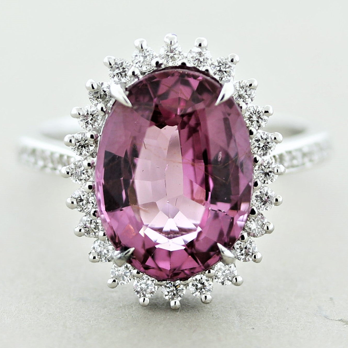 Pink Spinel Diamond Halo Gold Ring