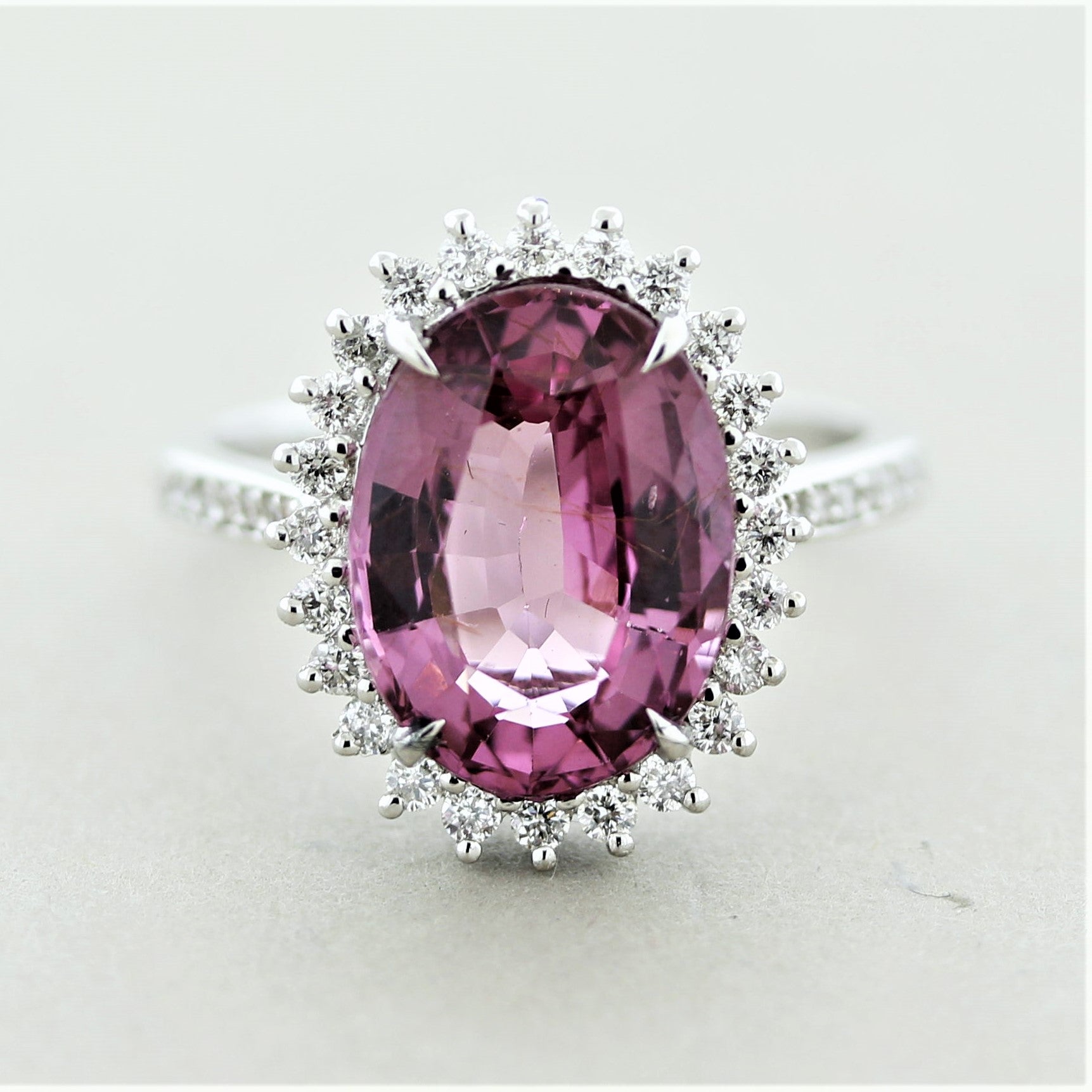 Pink Spinel Diamond Halo Gold Ring