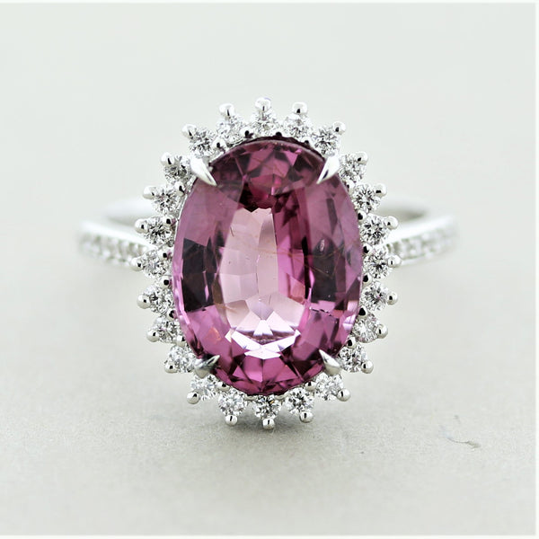 Pink Spinel Diamond Halo Gold Ring