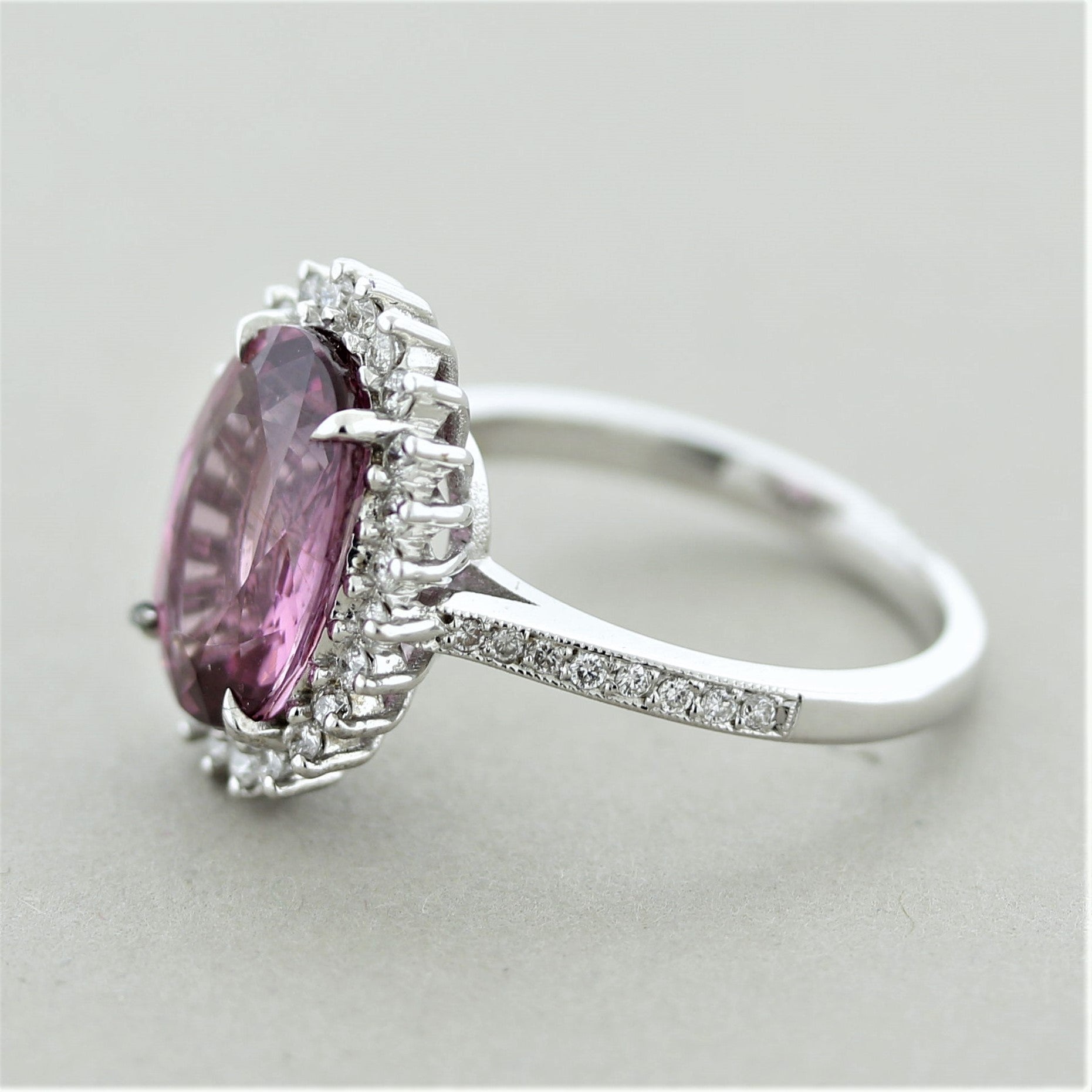 Pink Spinel Diamond Halo Gold Ring