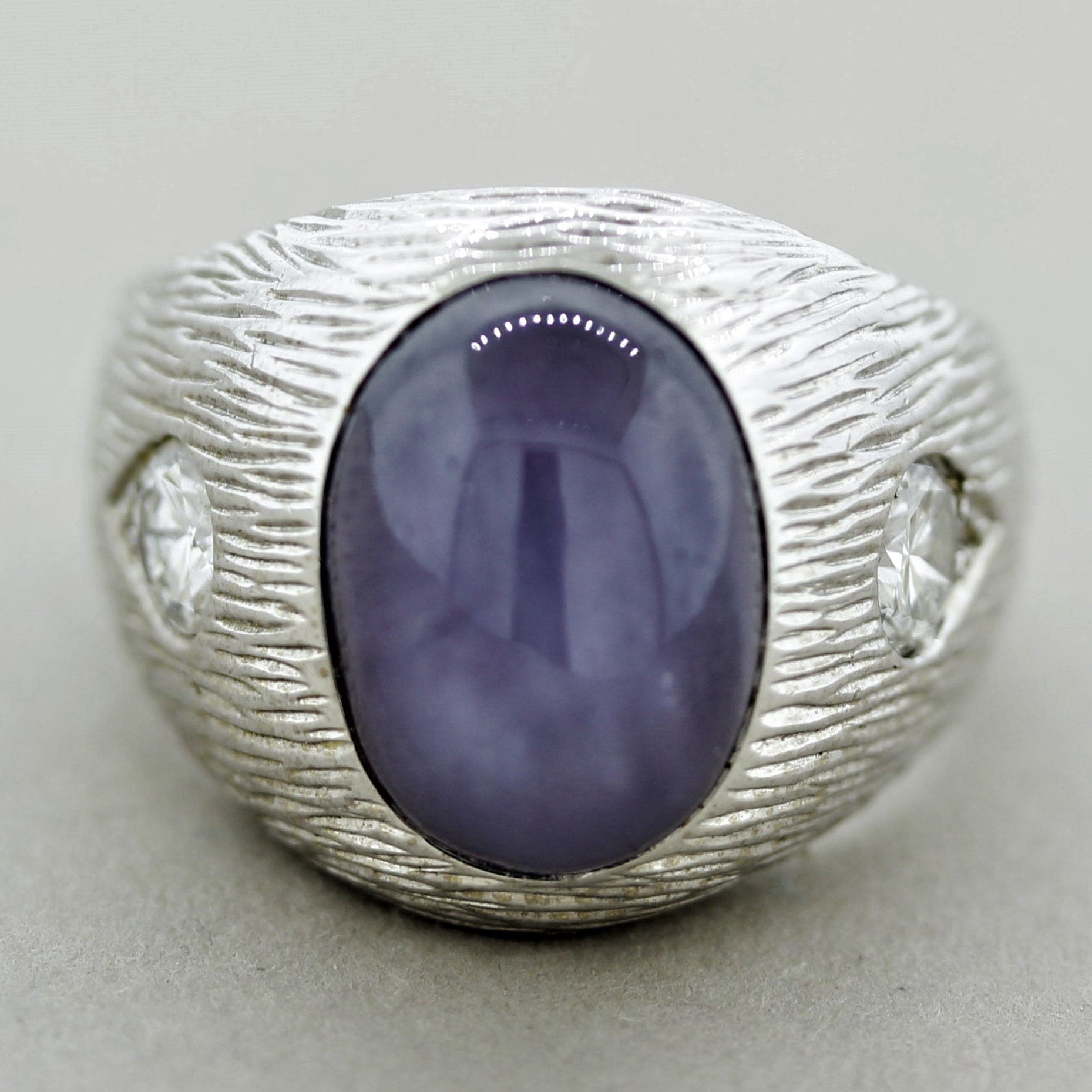 Star Sapphire Diamond Textured Gold Men’s Ring