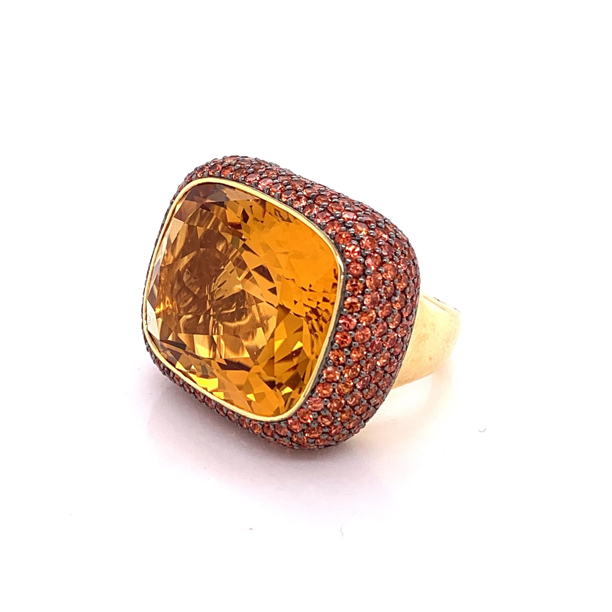 Large Citrine Orange Sapphire Gold Cocktail Ring