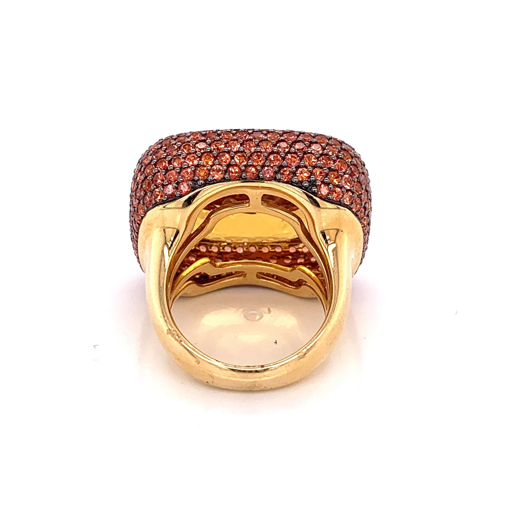 Large Citrine Orange Sapphire Gold Cocktail Ring