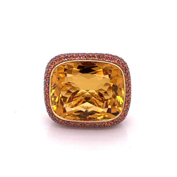 Large Citrine Orange Sapphire Gold Cocktail Ring