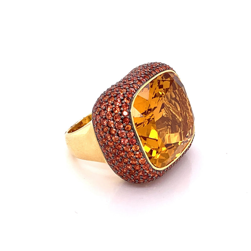 Large Citrine Orange Sapphire Gold Cocktail Ring