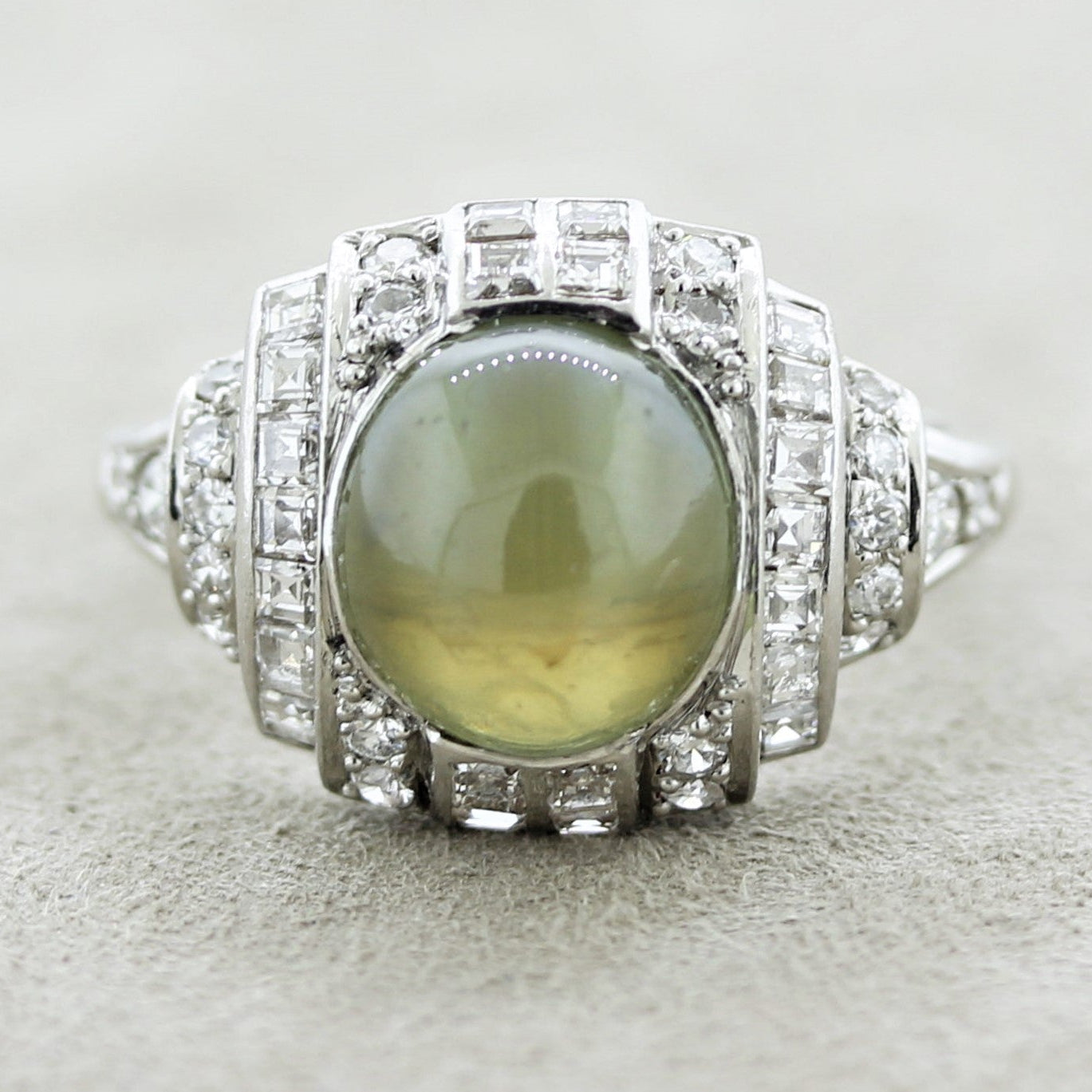 Art Deco Cats Eye Chrysoberyl Diamond Platinum Ring
