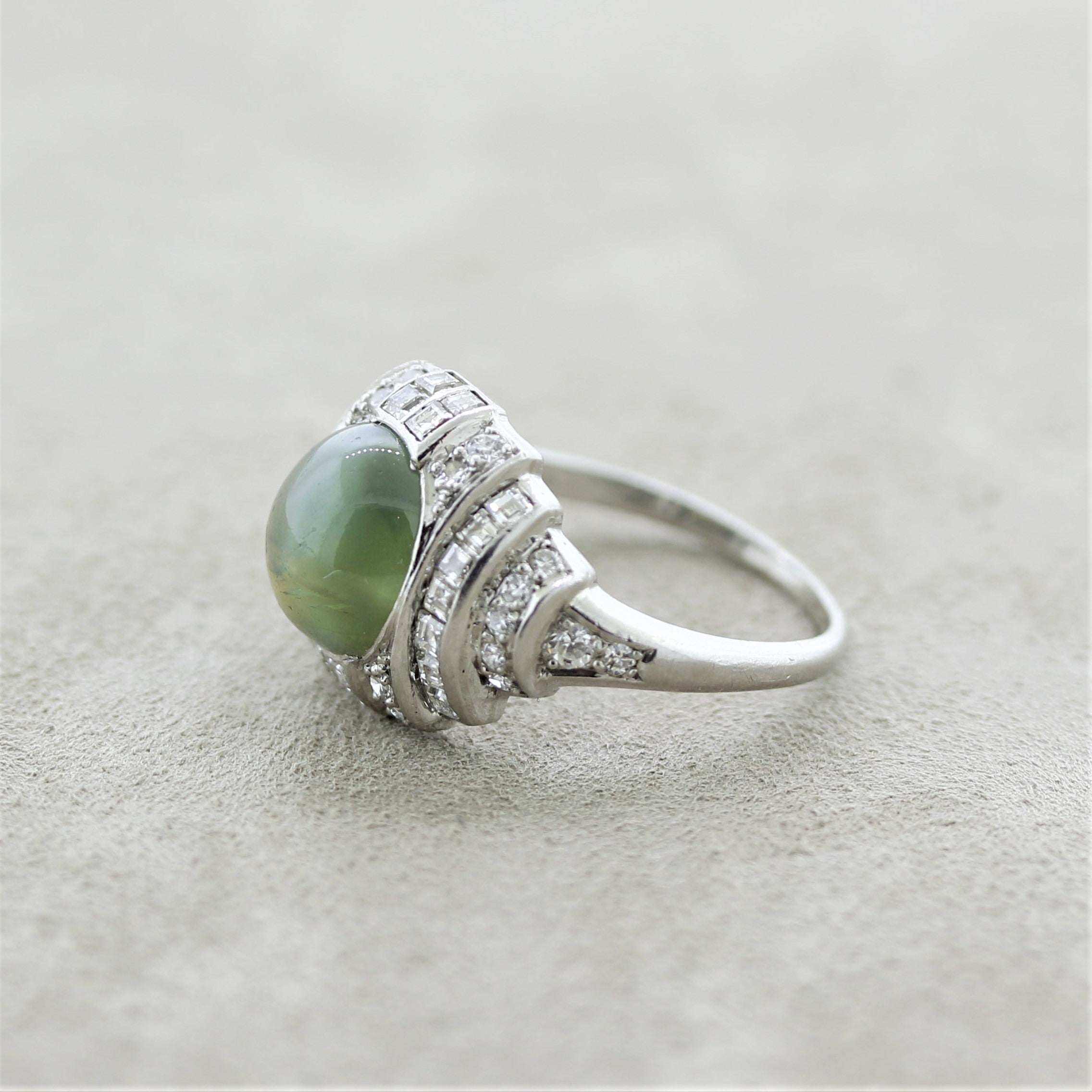 Art Deco Cats Eye Chrysoberyl Diamond Platinum Ring