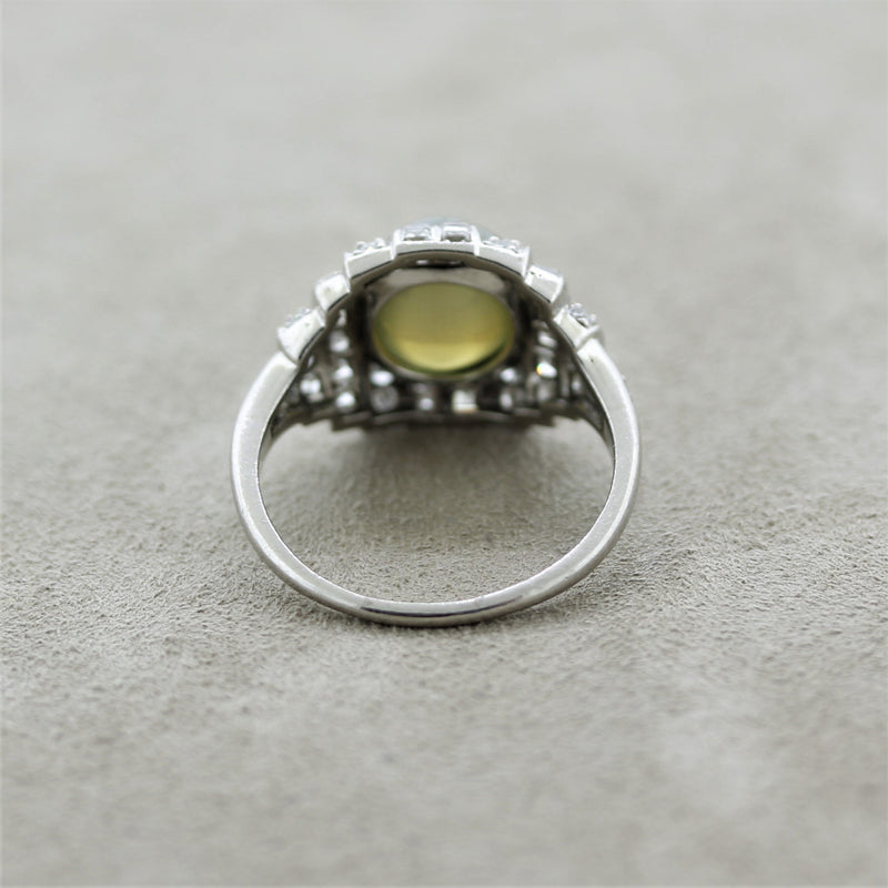 Art Deco Cats Eye Chrysoberyl Diamond Platinum Ring