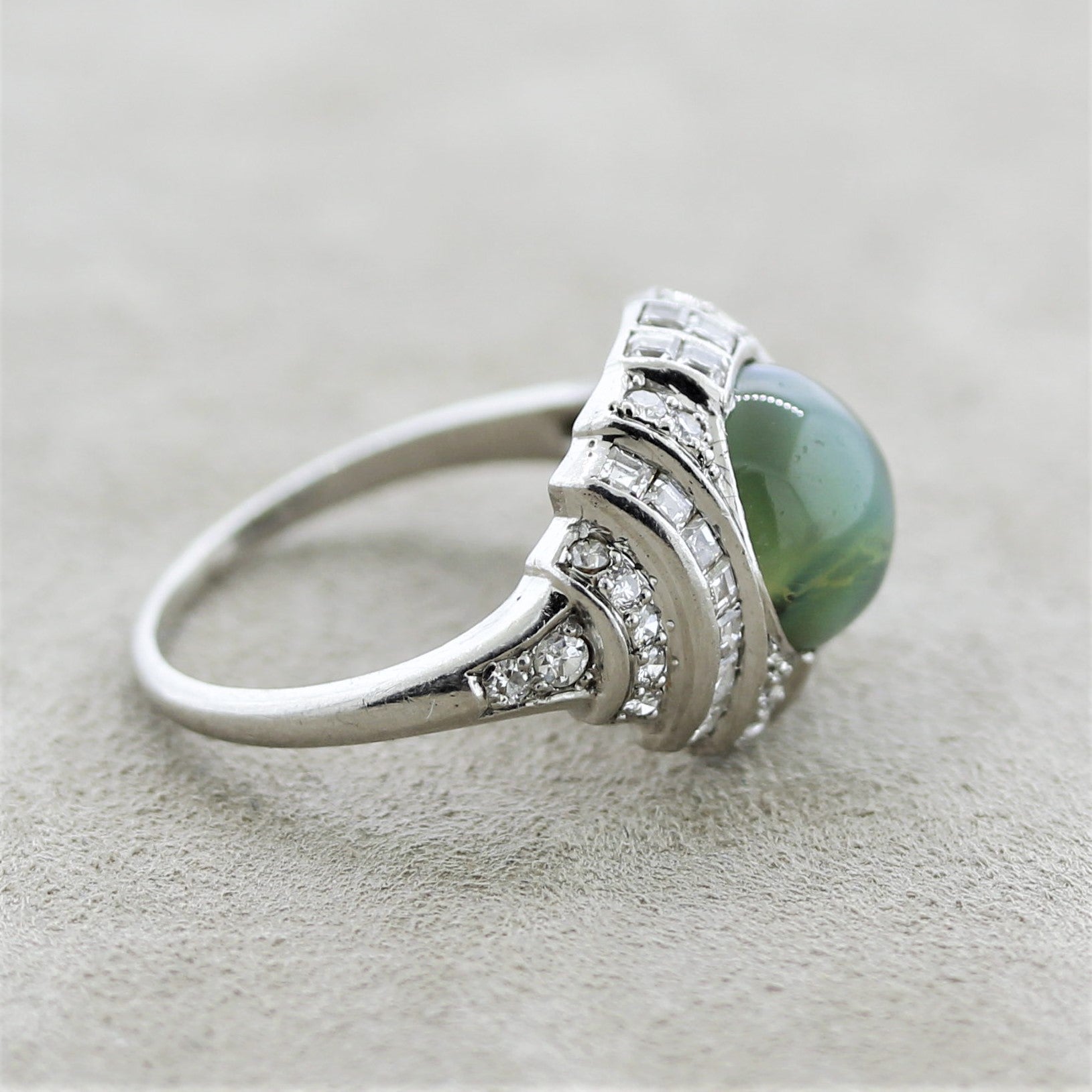 Art Deco Cats Eye Chrysoberyl Diamond Platinum Ring