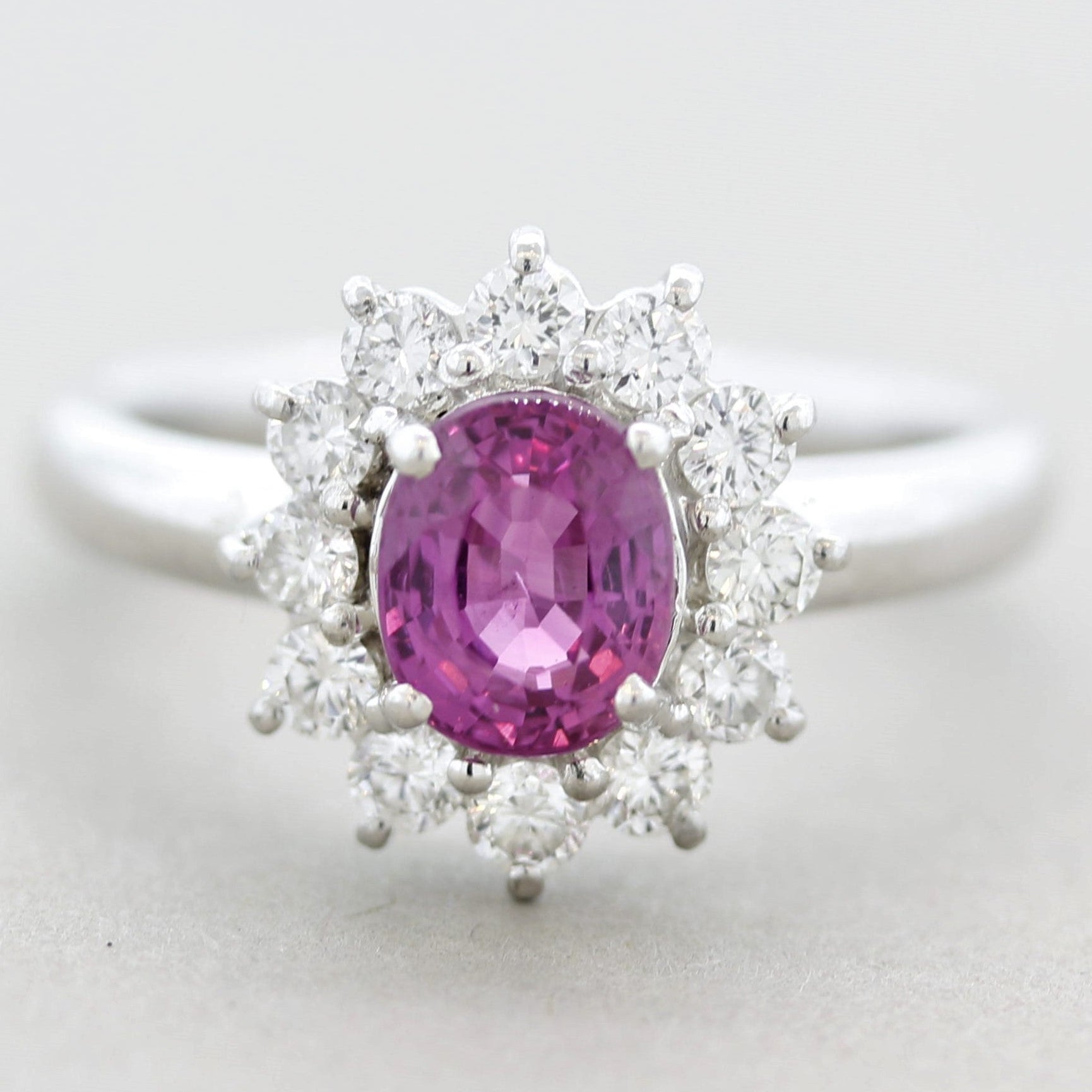 Fine Pink Sapphire Diamond “Princess Diana” Platinum Ring