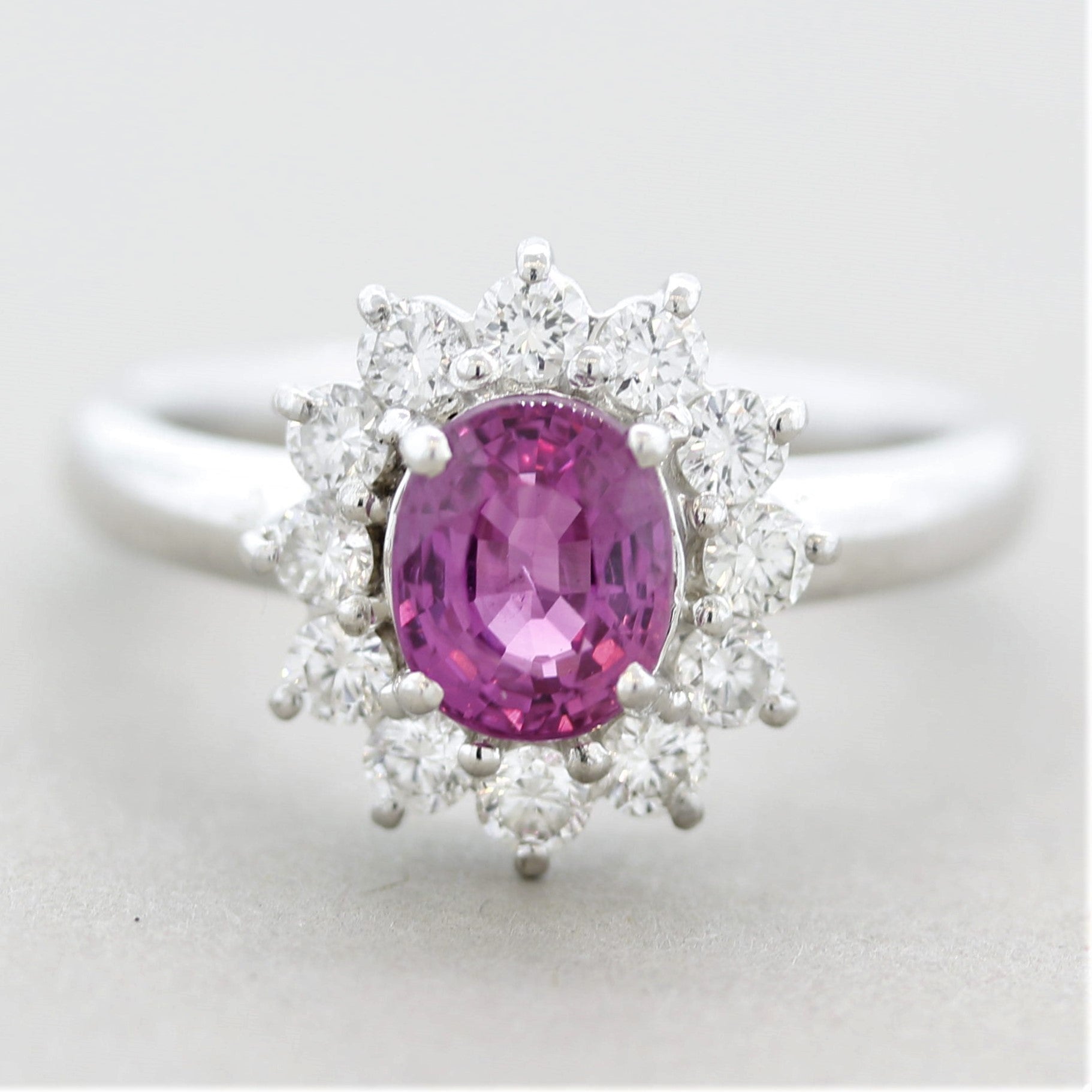 Fine Pink Sapphire Diamond “Princess Diana” Platinum Ring