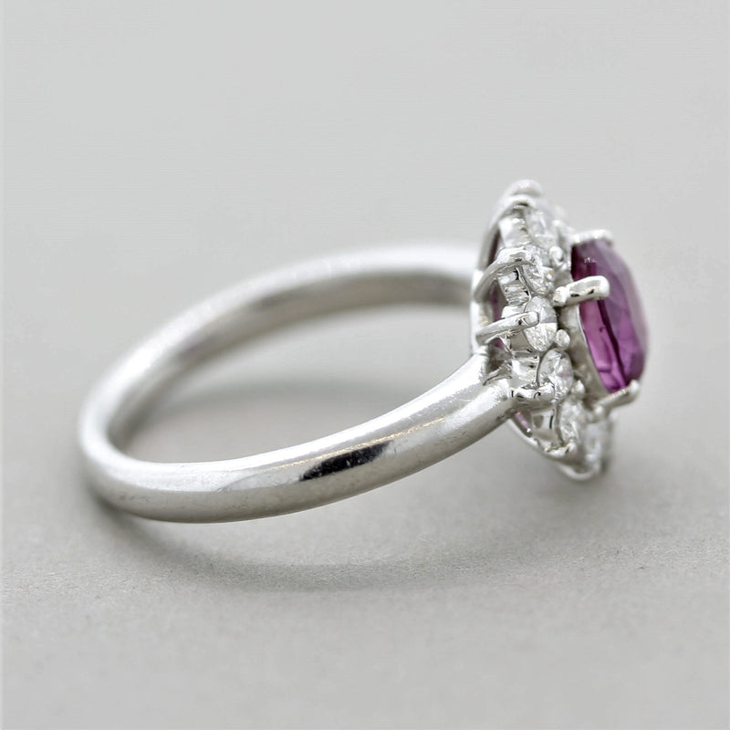 Fine Pink Sapphire Diamond “Princess Diana” Platinum Ring