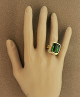 Antique Style Green Tourmaline Diamond Gold Cocktail Ring