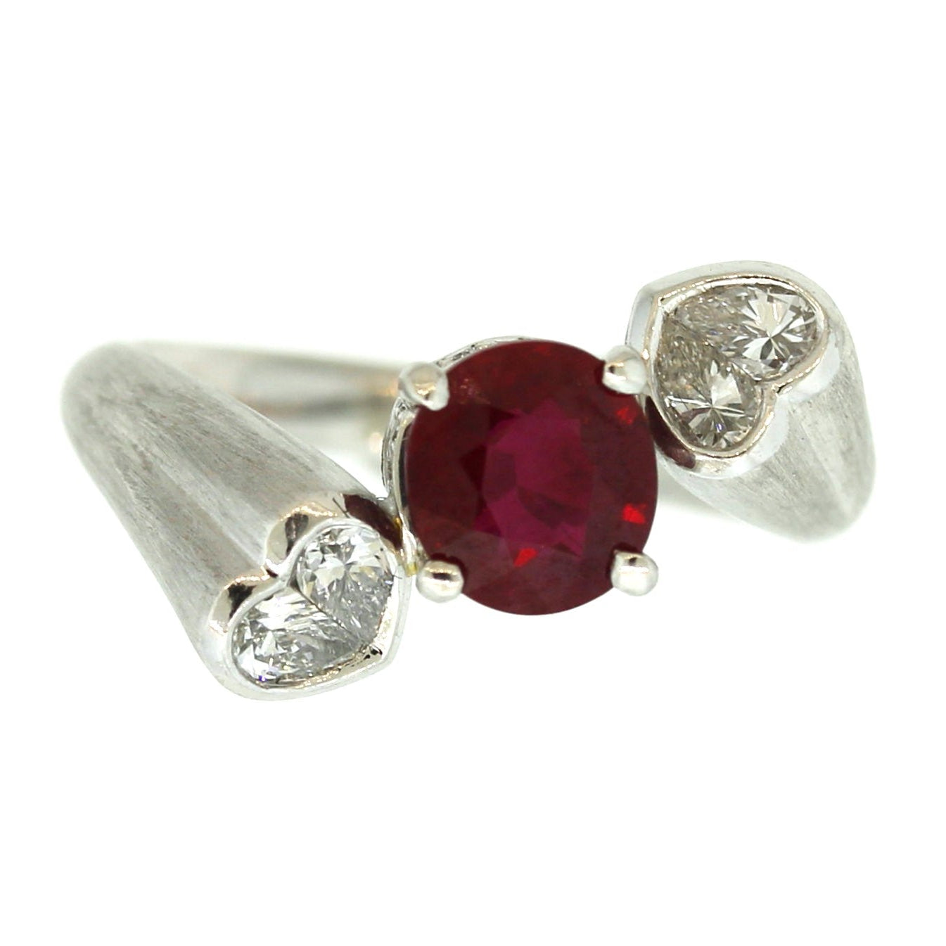 Pigeon Blood Burmese Ruby Diamond Heart Platinum Ring, GIA Certified