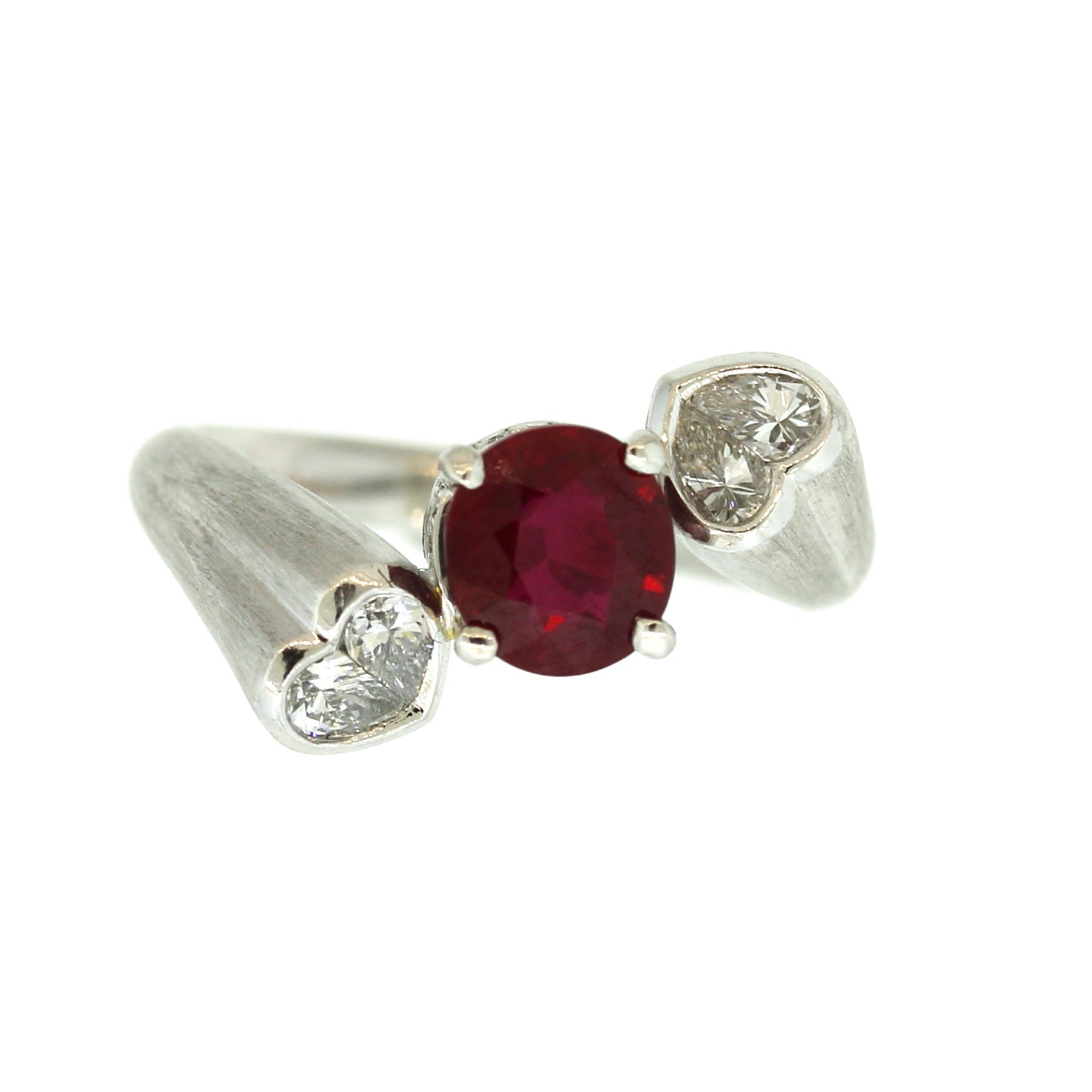 Pigeon Blood Burmese Ruby Diamond Heart Platinum Ring, GIA Certified