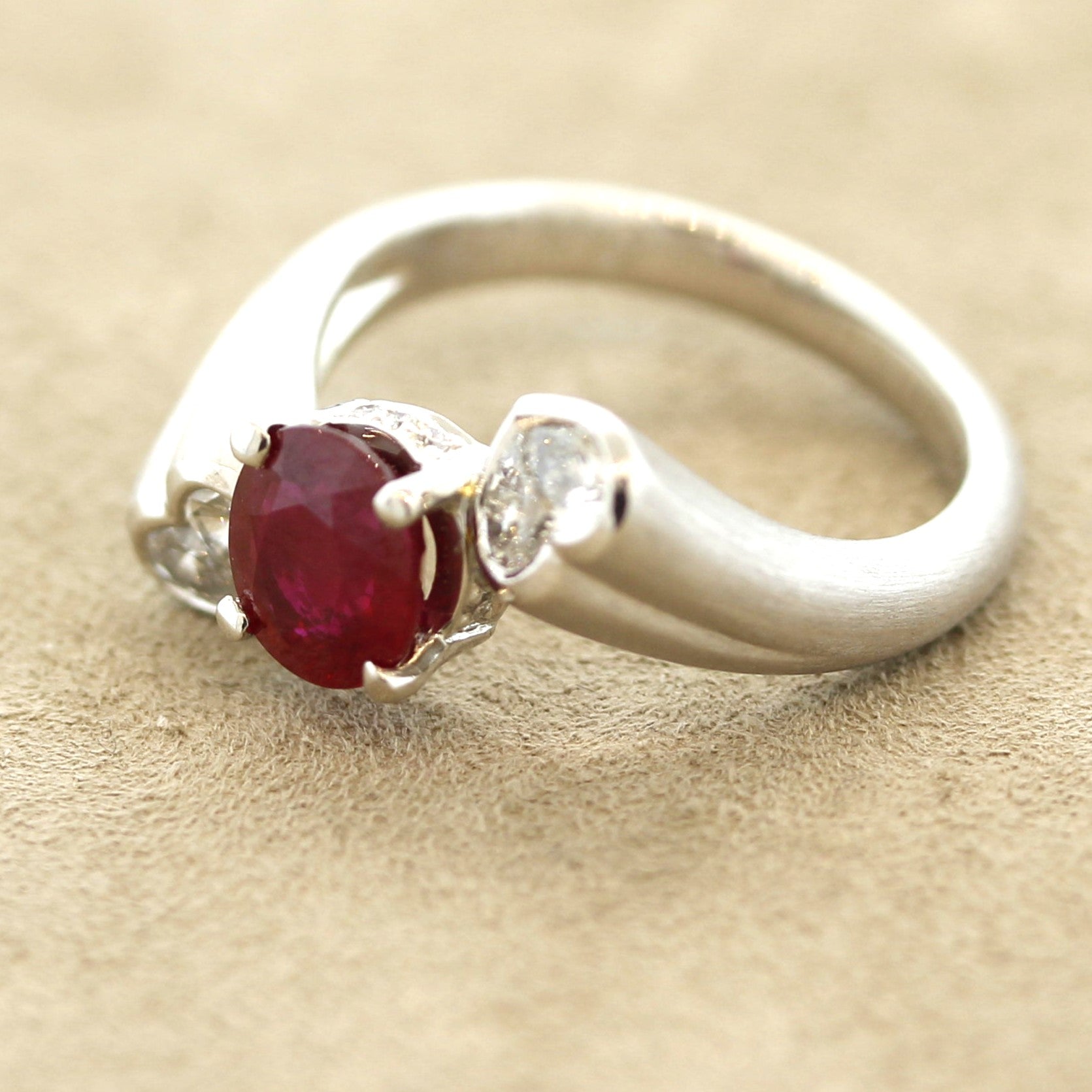 Pigeon Blood Burmese Ruby Diamond Heart Platinum Ring, GIA Certified